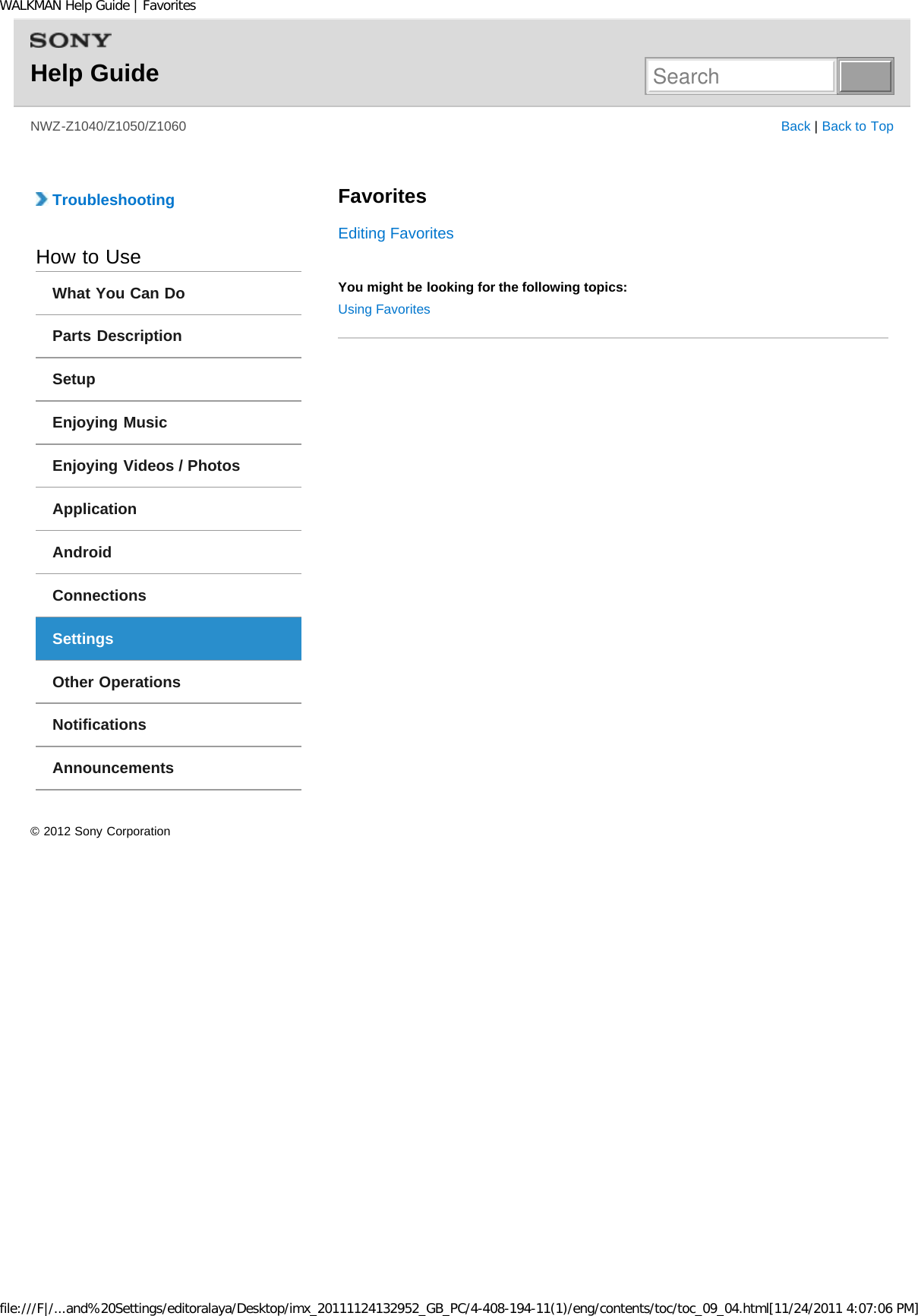 Page 81 of Sony NWZZ1000 Digital Media Player User Manual WALKMAN Help Guide   Top page