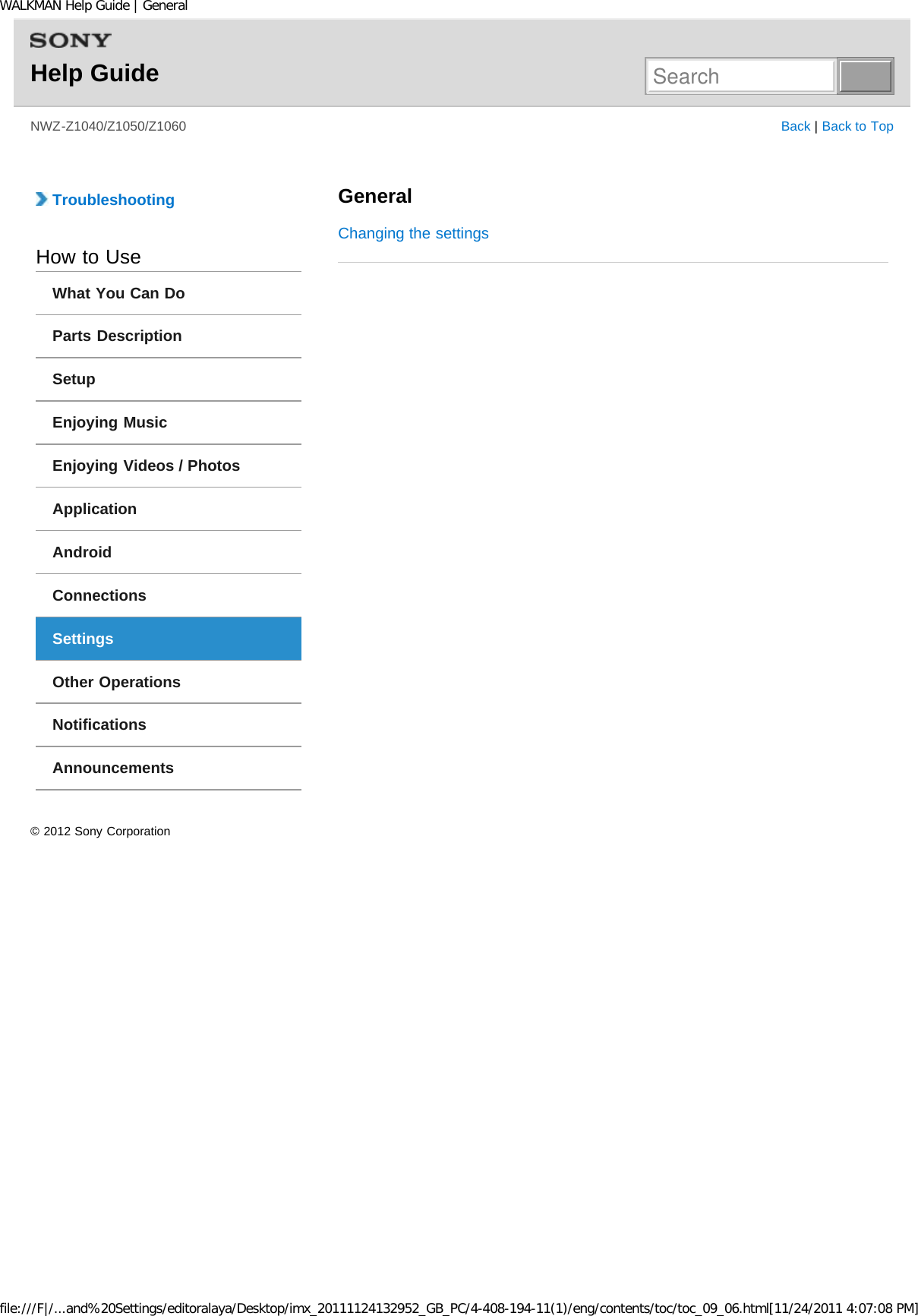 Page 82 of Sony NWZZ1000 Digital Media Player User Manual WALKMAN Help Guide   Top page