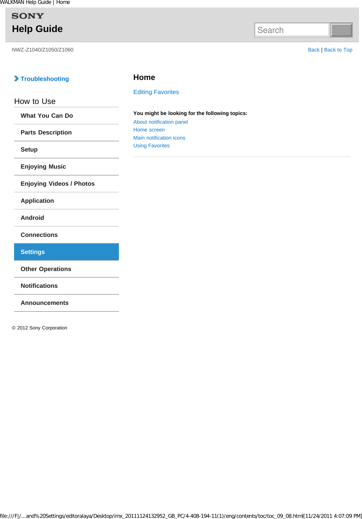 Page 83 of Sony NWZZ1000 Digital Media Player User Manual WALKMAN Help Guide   Top page