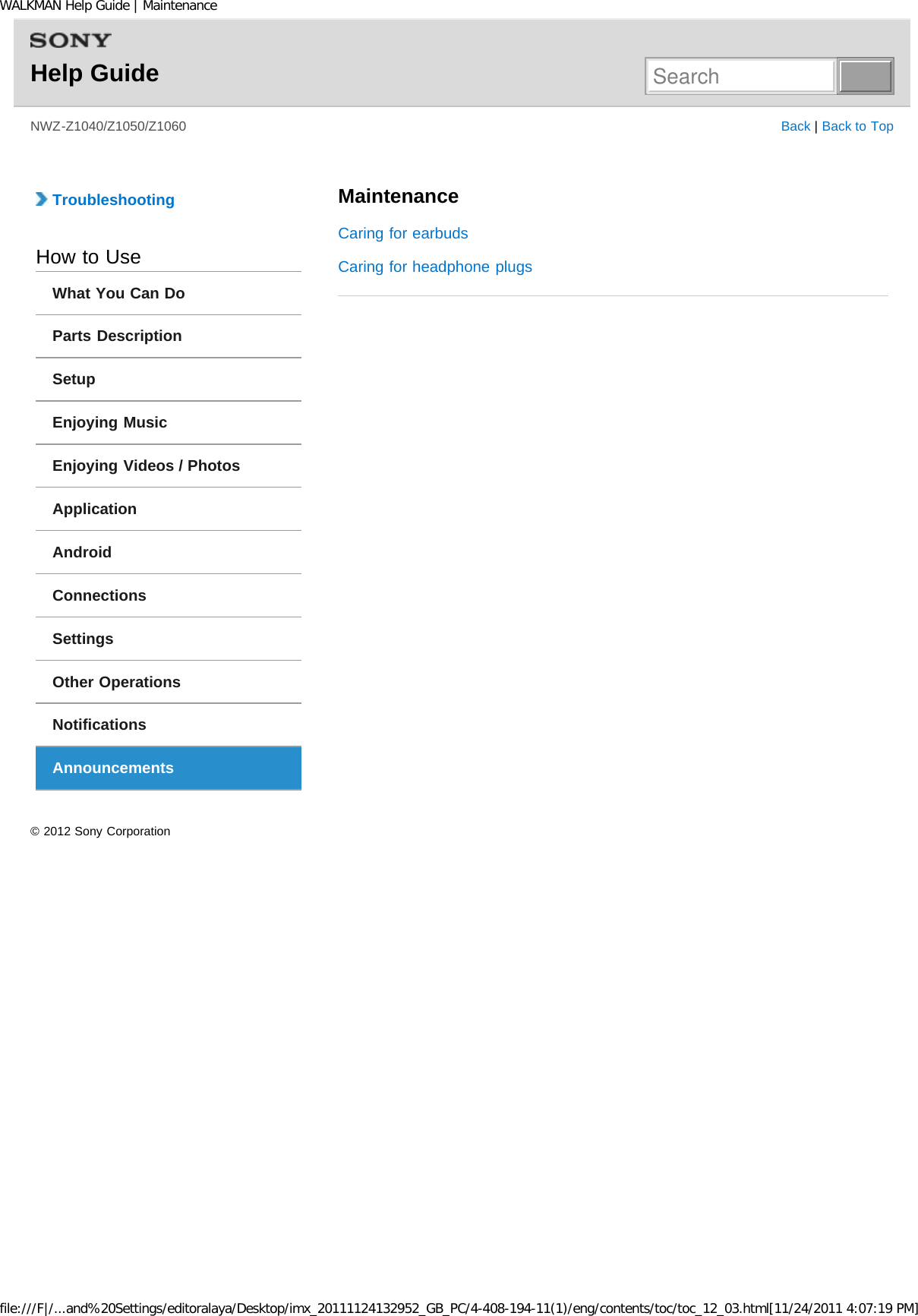 Page 93 of Sony NWZZ1000 Digital Media Player User Manual WALKMAN Help Guide   Top page