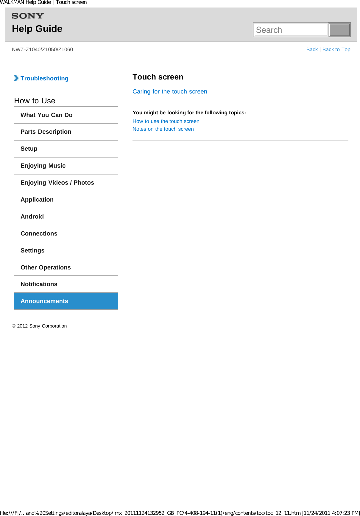 Page 97 of Sony NWZZ1000 Digital Media Player User Manual WALKMAN Help Guide   Top page