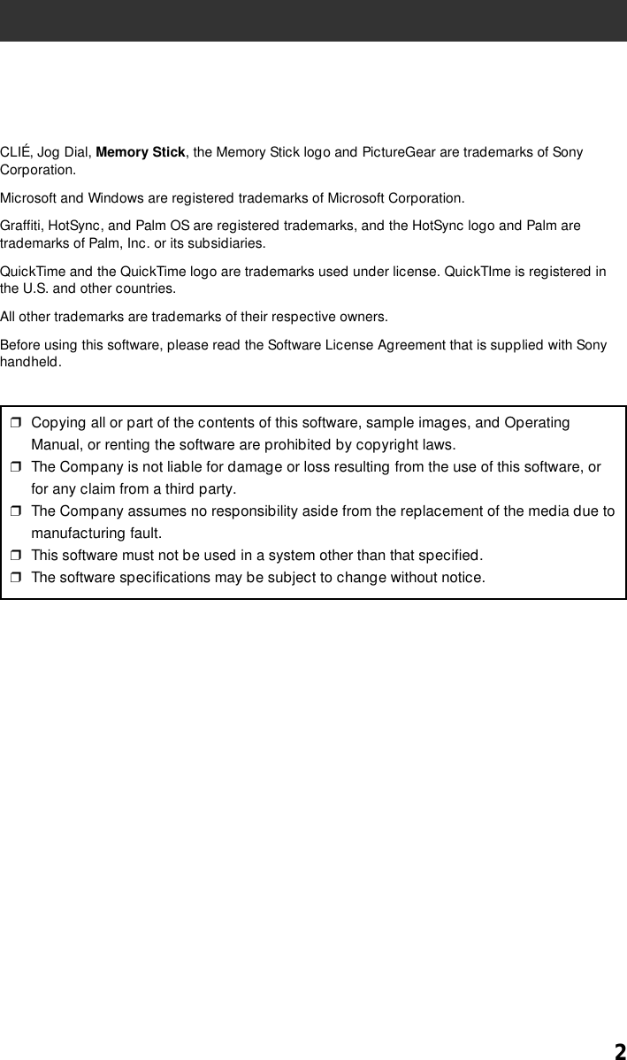 Page 2 of 9 - Sony PEG-T615C MS Import/Export User Manual Import/MS Export V1.1 Operating Instructions PEGT615C