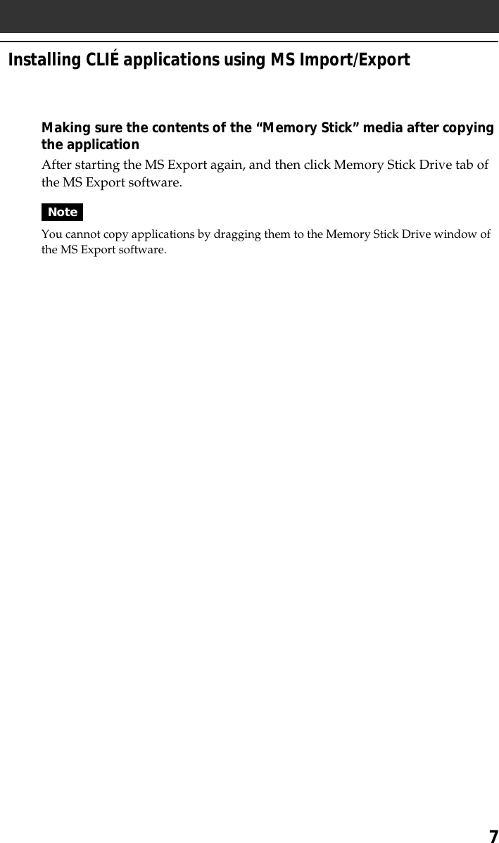 Page 7 of 9 - Sony PEG-T615C MS Import/Export User Manual Import/MS Export V1.1 Operating Instructions PEGT615C