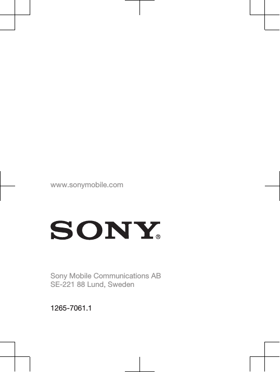 www.sonymobile.comSony Mobile Communications ABSE-221 88 Lund, Sweden1265-7061.1