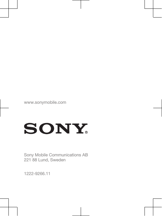 www.sonymobile.comSony Mobile Communications AB221 88 Lund, Sweden1222-9266.11