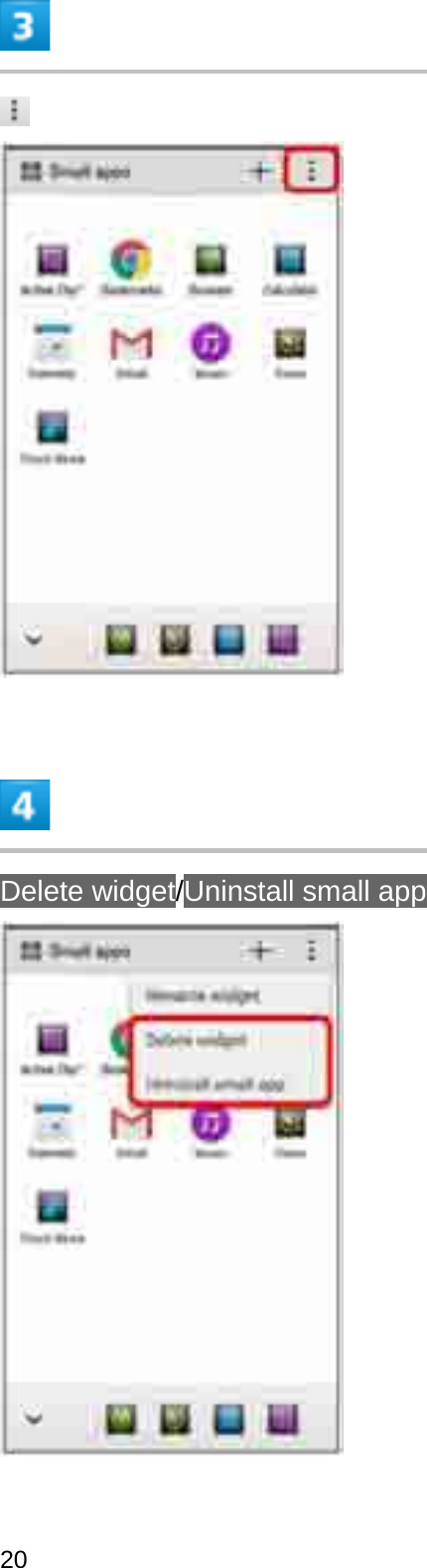 Delete widget/Uninstall small app20