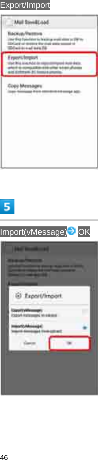 Export/ImportImport(vMessage) OK46