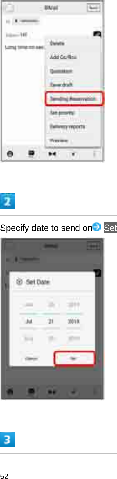 Specify date to send on Set52