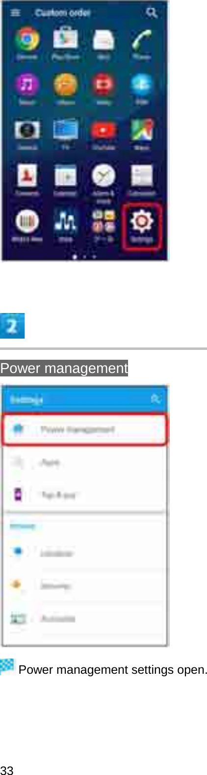 Power managementPower management settings open.33