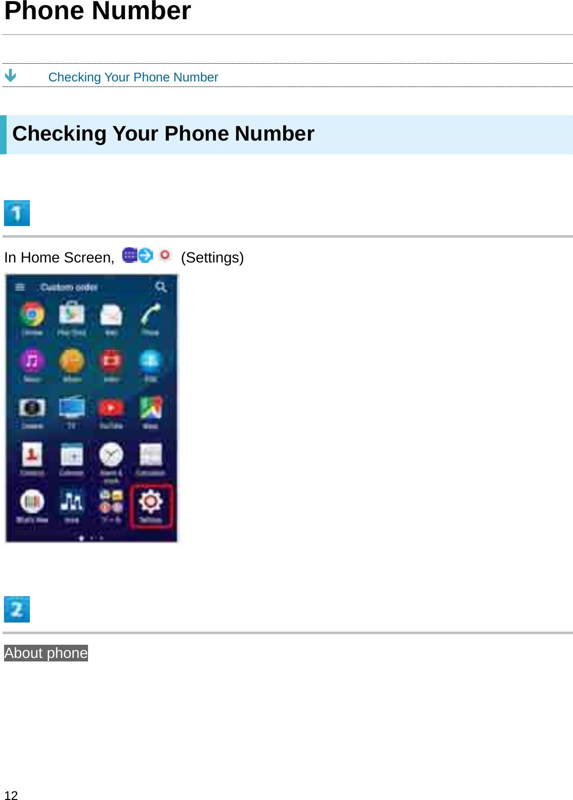 Phone NumberÐChecking Your Phone NumberChecking Your Phone NumberIn Home Screen,  (Settings)About phone12