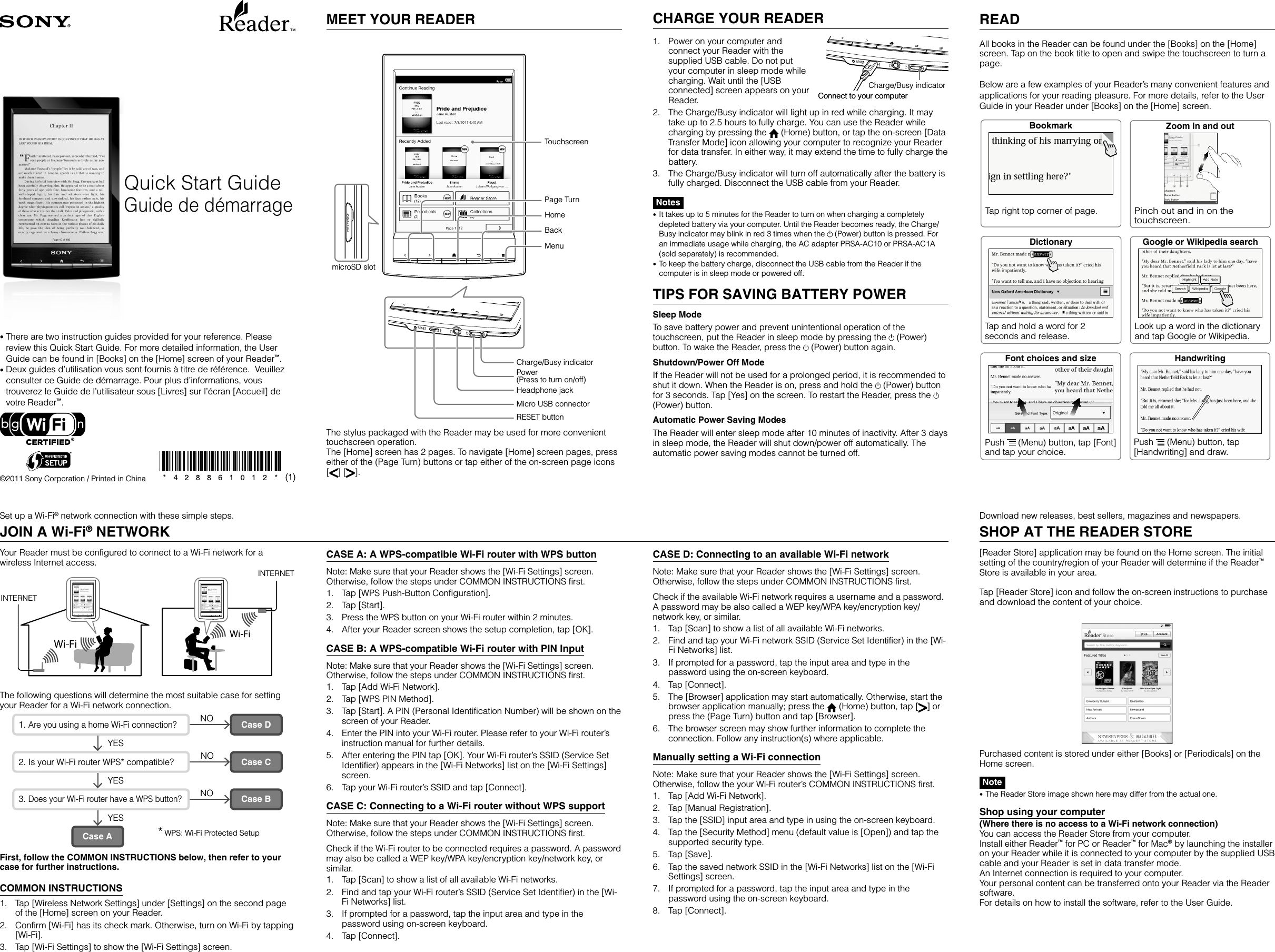 Page 1 of 2 - Sony PRS-T1 User Manual Quick Start Guide PRST Series QSG EN FR