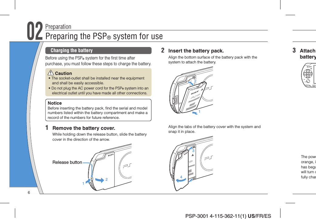 Sony PSP3001D Play Station Portable User Manual PSP 3001