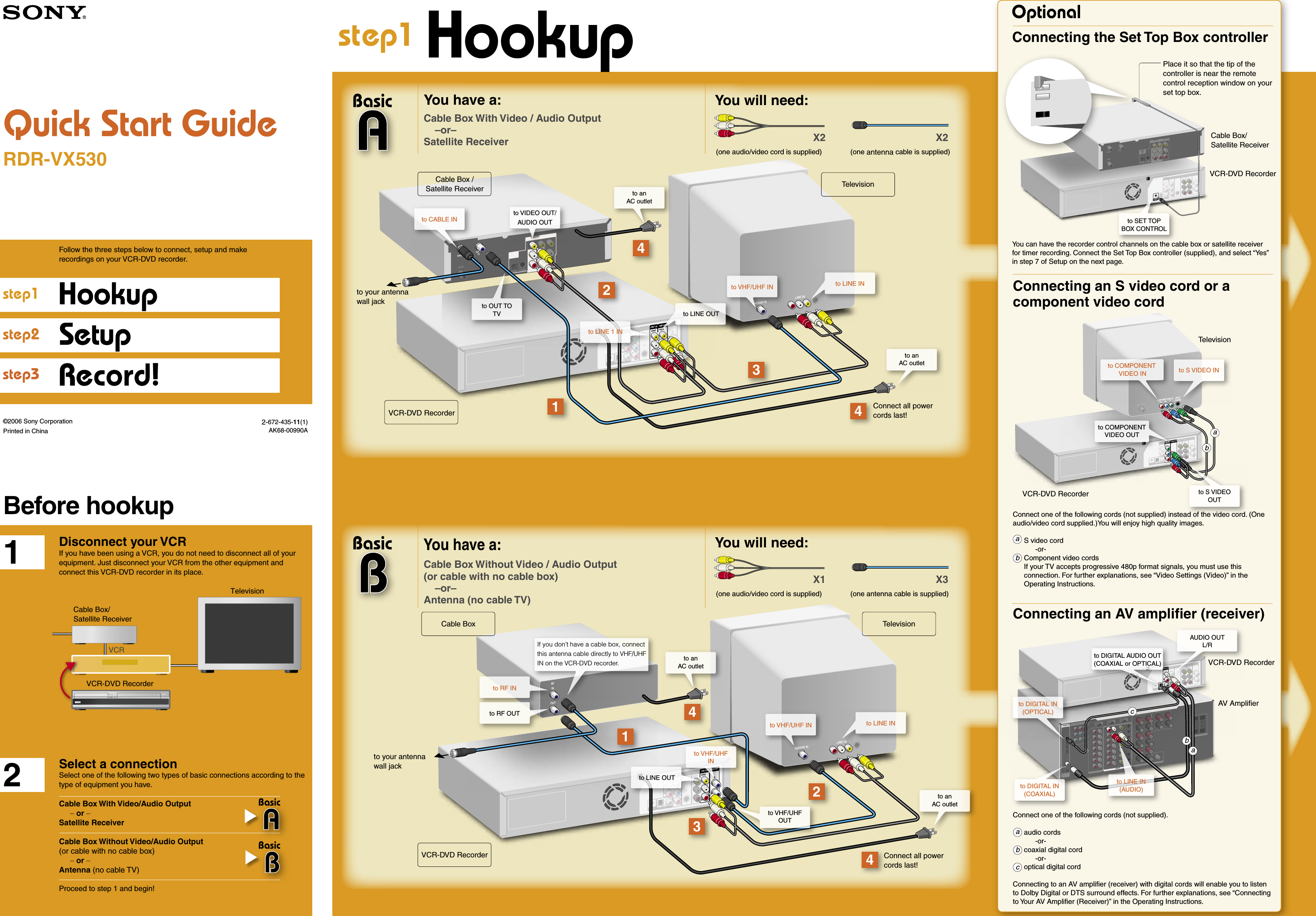 Page 1 of 2 - Sony RDR-VX530 User Manual Quick Start Guide RDRVX530 Qsg