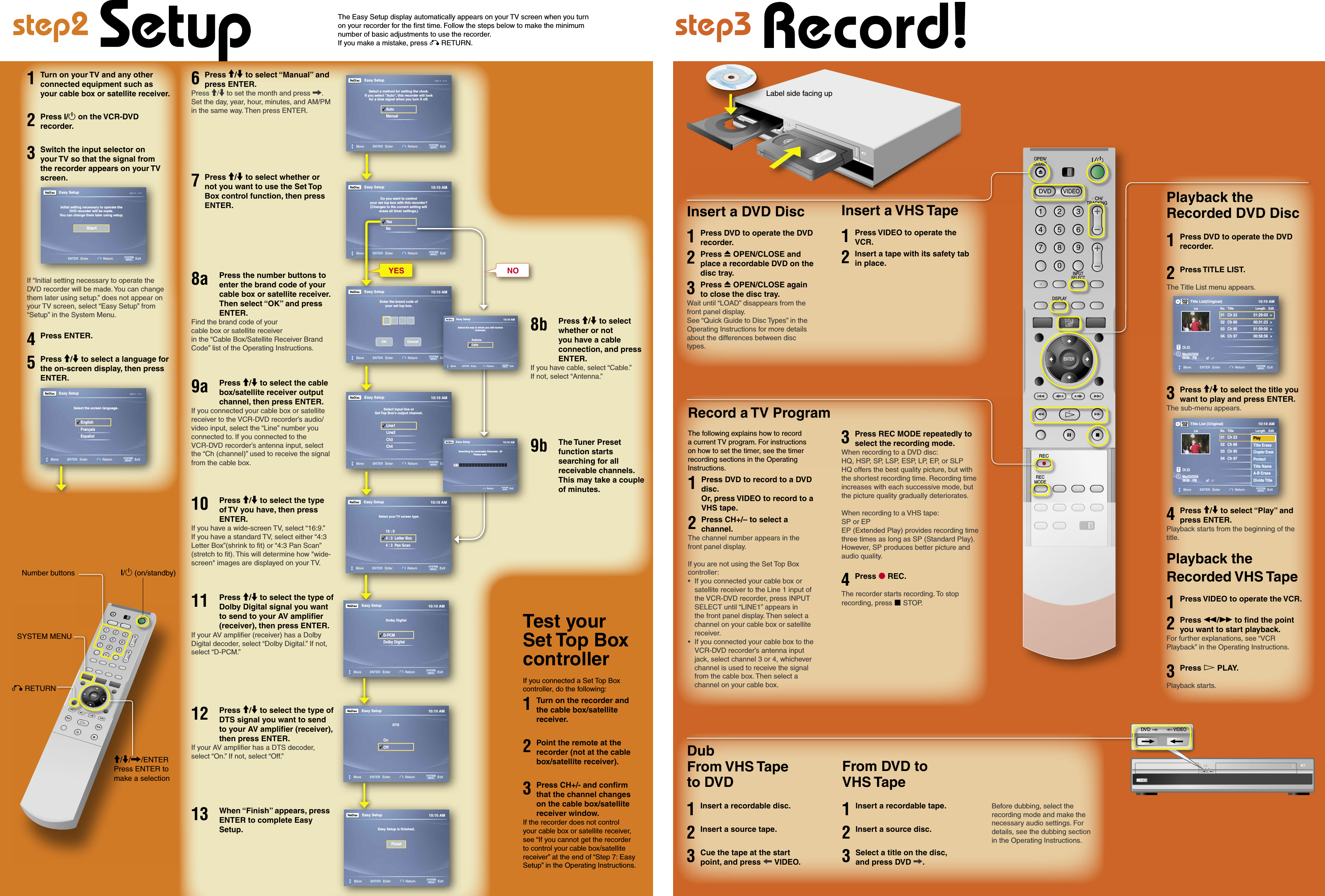 Page 2 of 2 - Sony RDR-VX530 User Manual Quick Start Guide RDRVX530 Qsg