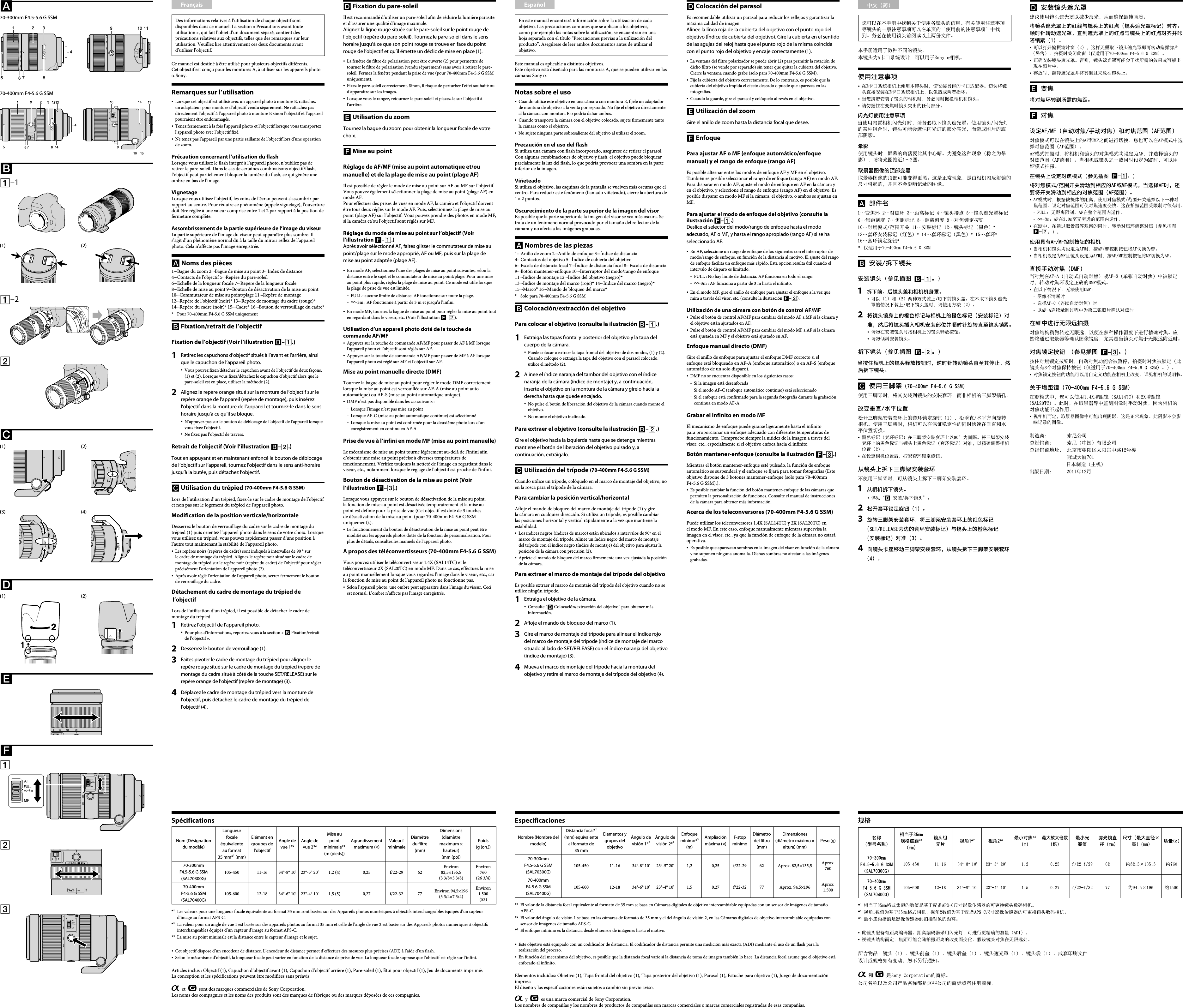 Page 2 of 2 - Sony SAL-70400G SAL70300G/SAL70400G User Manual Operating Instructions 4261651031