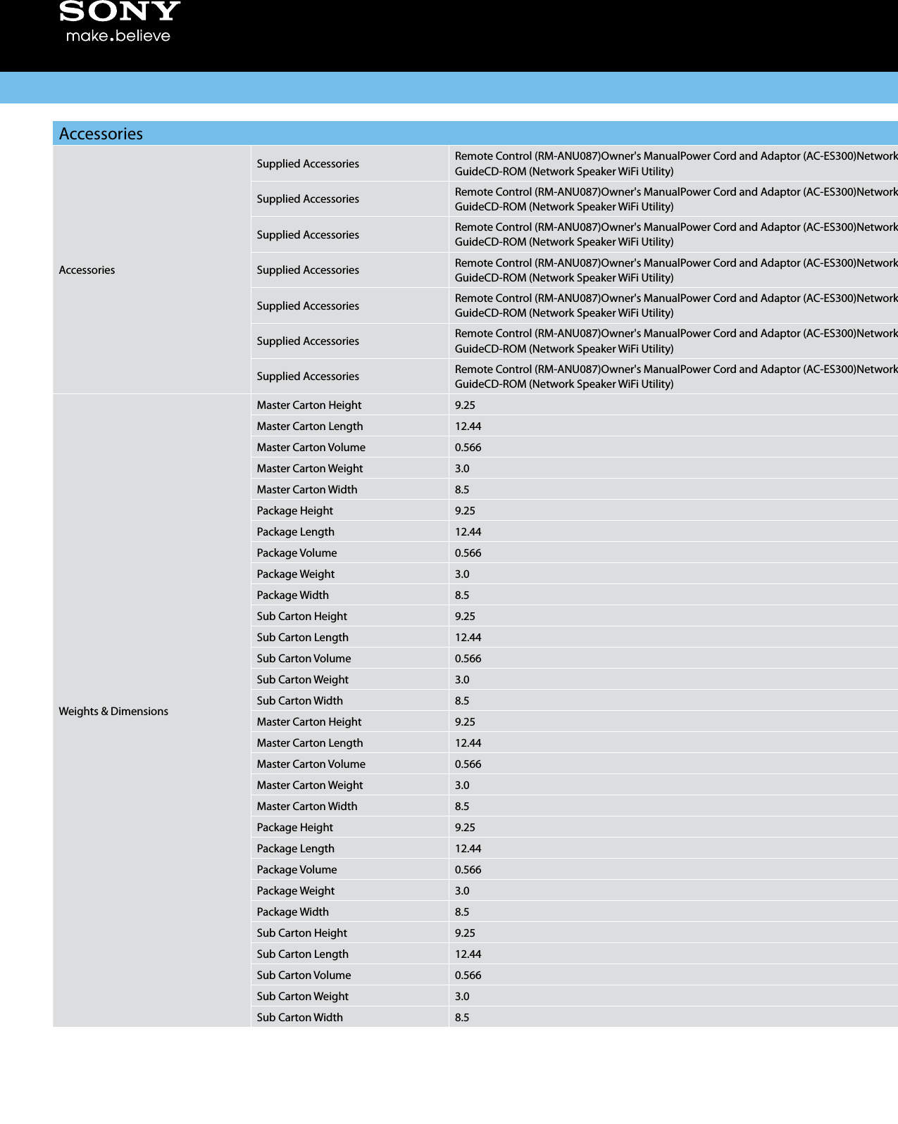 Page 3 of 4 - Sony SA-NS300 User Manual Marketing Specifications SANS300 Mksp