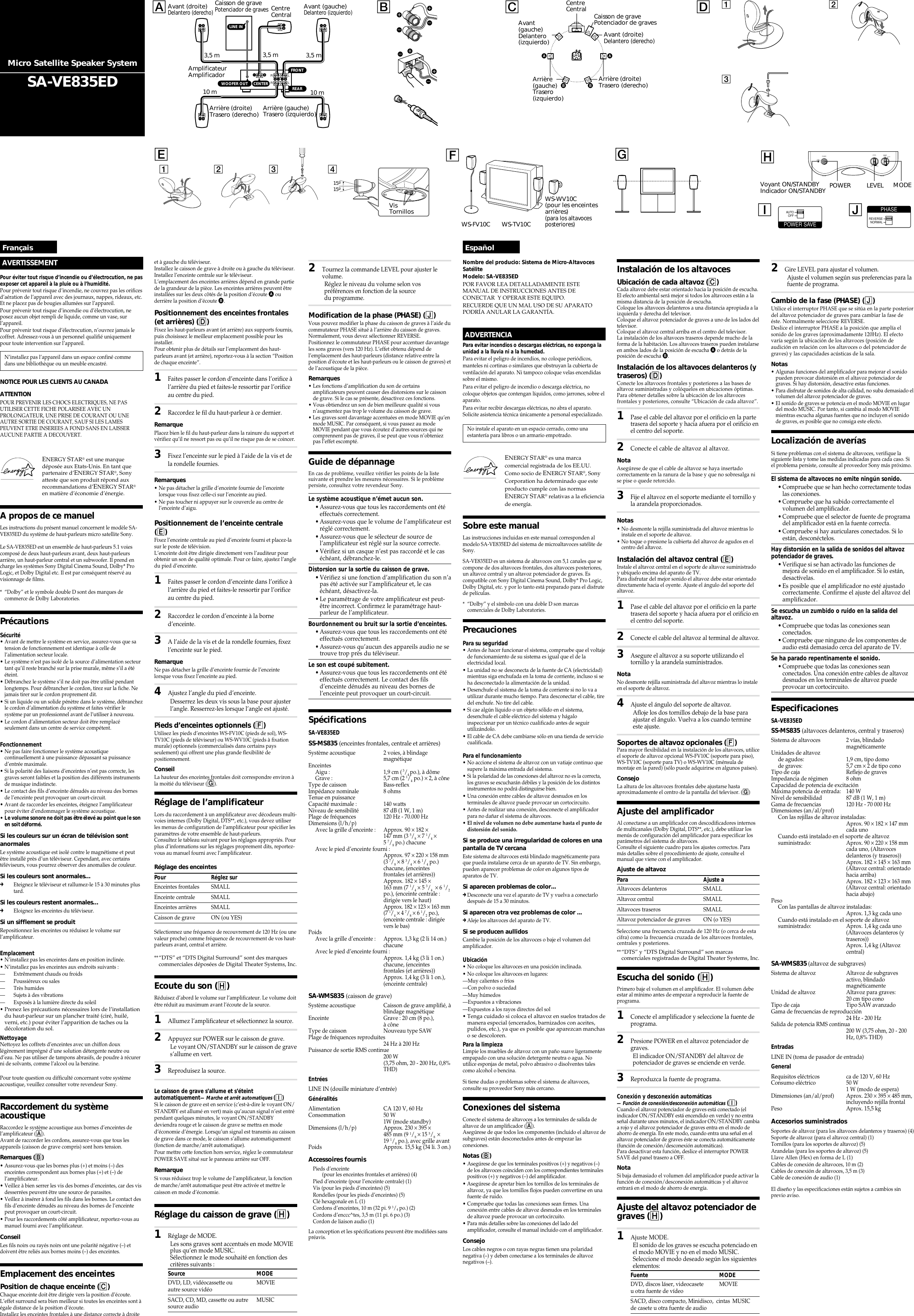 Page 2 of 2 - Sony SA-VE835ED Primary User Manual SAVE835ED