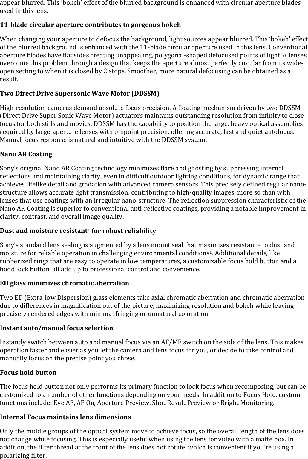 Page 2 of 3 - Sony SEL-1635GM User Manual Marketing Specifications SEL1635GM Mksp