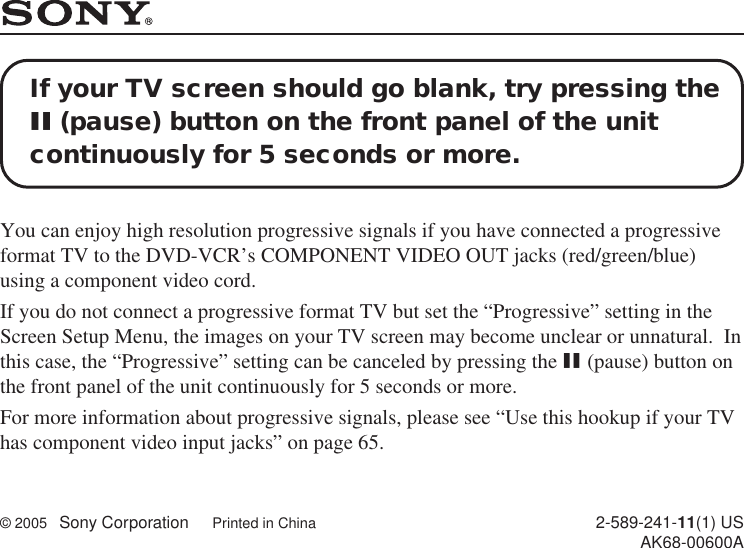 Page 1 of 1 - Sony SLV-D360P SLV-D560P/D360P User Manual Troubleshoot TV Screen Going Blank SLVD360-560Ptroubleshoot
