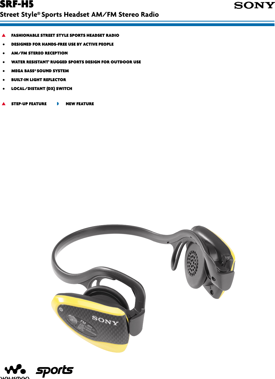 Page 1 of 2 - Sony SRF-H5 SON 907; User Manual Marketing Specifications SRFH5 Sp