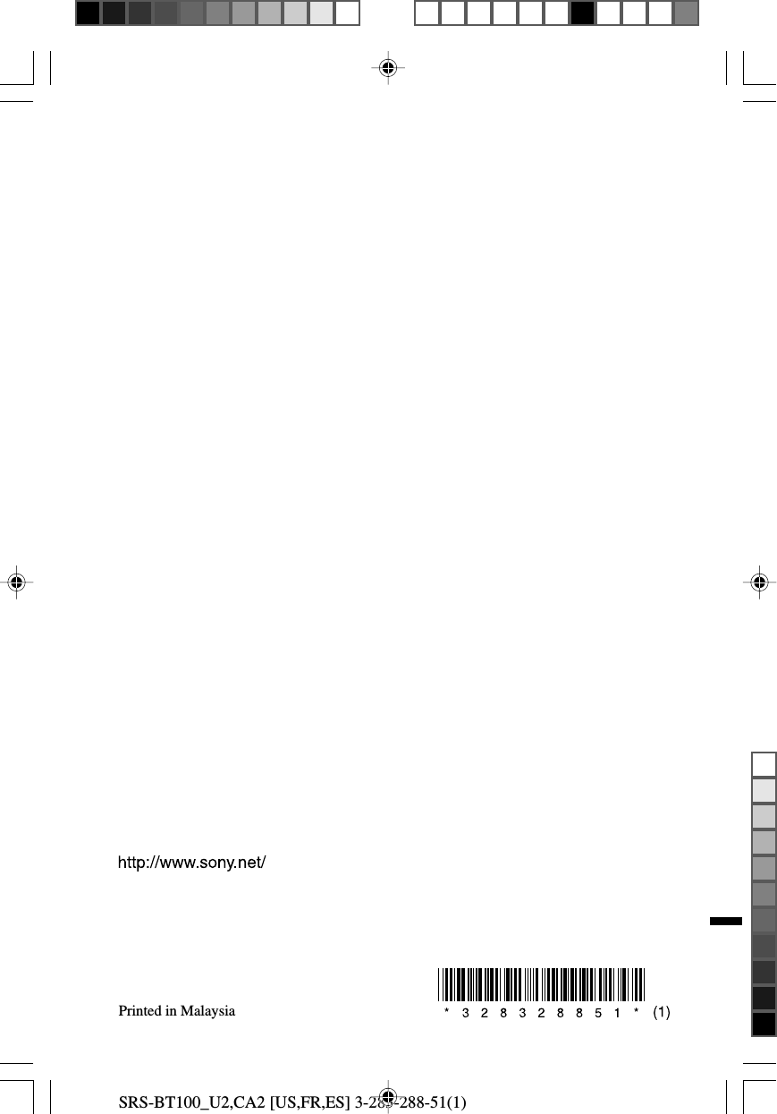 SRS-BT100_U2,CA2 [US,FR,ES] 3-283-288-51(1)Printed in Malaysia