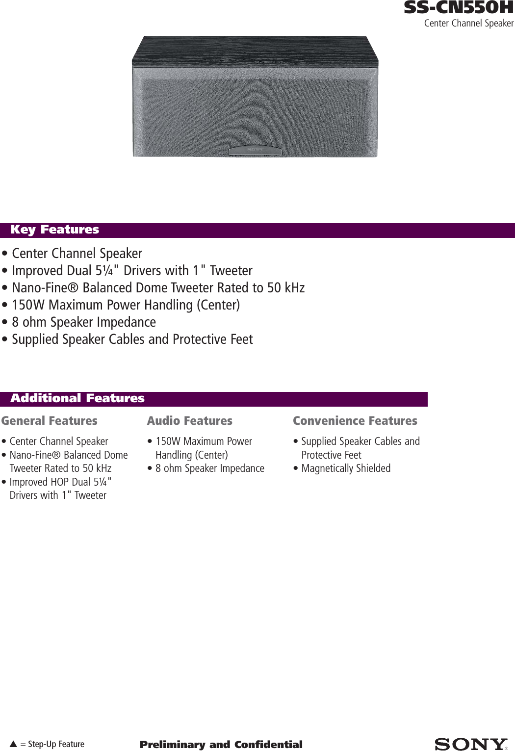 Page 1 of 2 - Sony SS-CN550H Speakers User Manual Marketing Specifications SSCN550H Sp