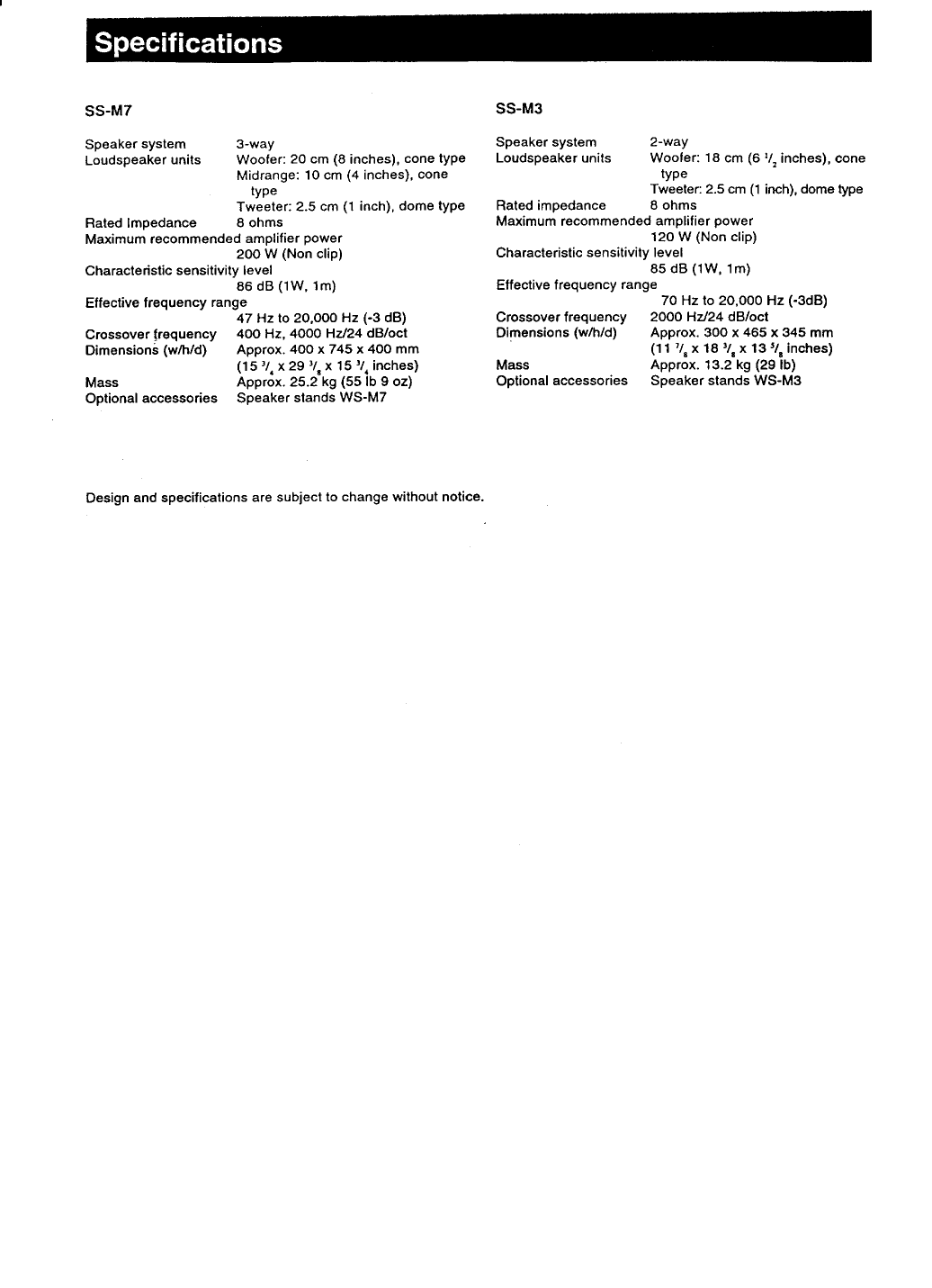 Page 4 of 4 - Sony SS-M7 Primary User Manual SSM7