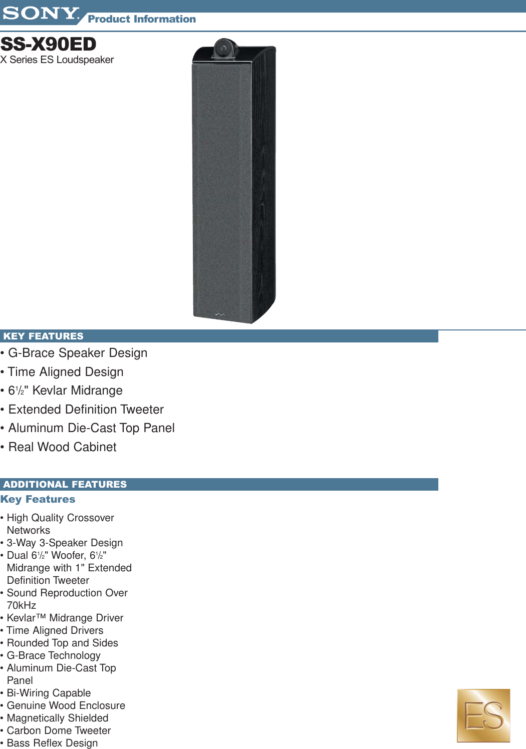 Page 1 of 2 - Sony SS-X90ED Speakers_Info_Sheets_1 User Manual Marketing Specifications SSX90ED Mksp