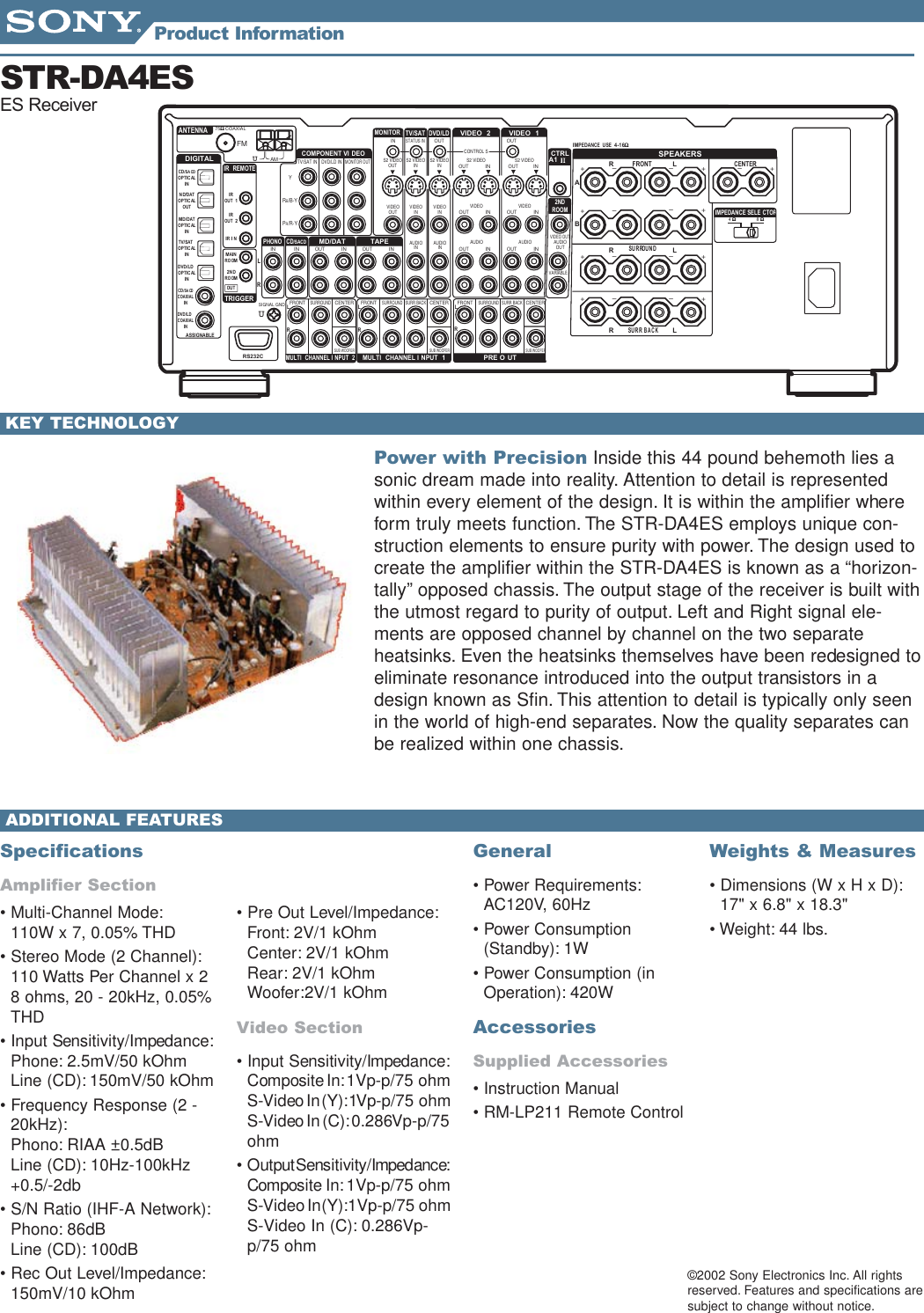 Page 2 of 2 - Sony STR-DA4ES Receivers_Info_Sheets_1 User Manual Marketing Specifications