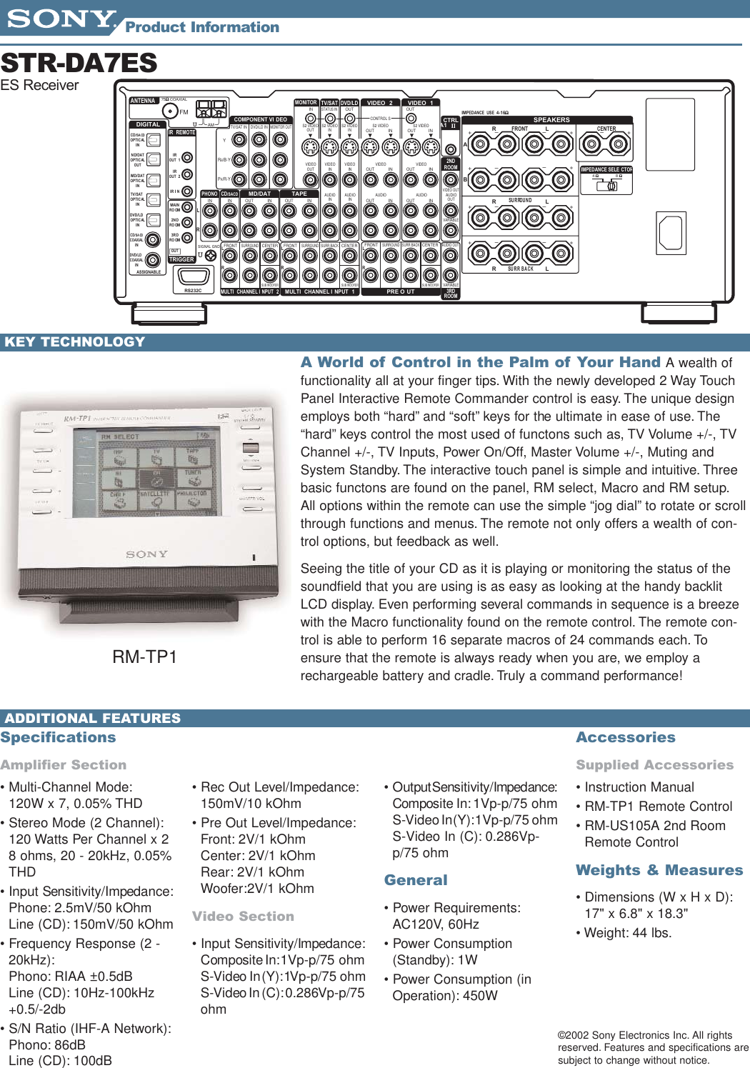 Page 2 of 2 - Sony STR-DA7ES Receivers_Info_Sheets_1 User Manual Marketing Specifications STRDA7ESspec