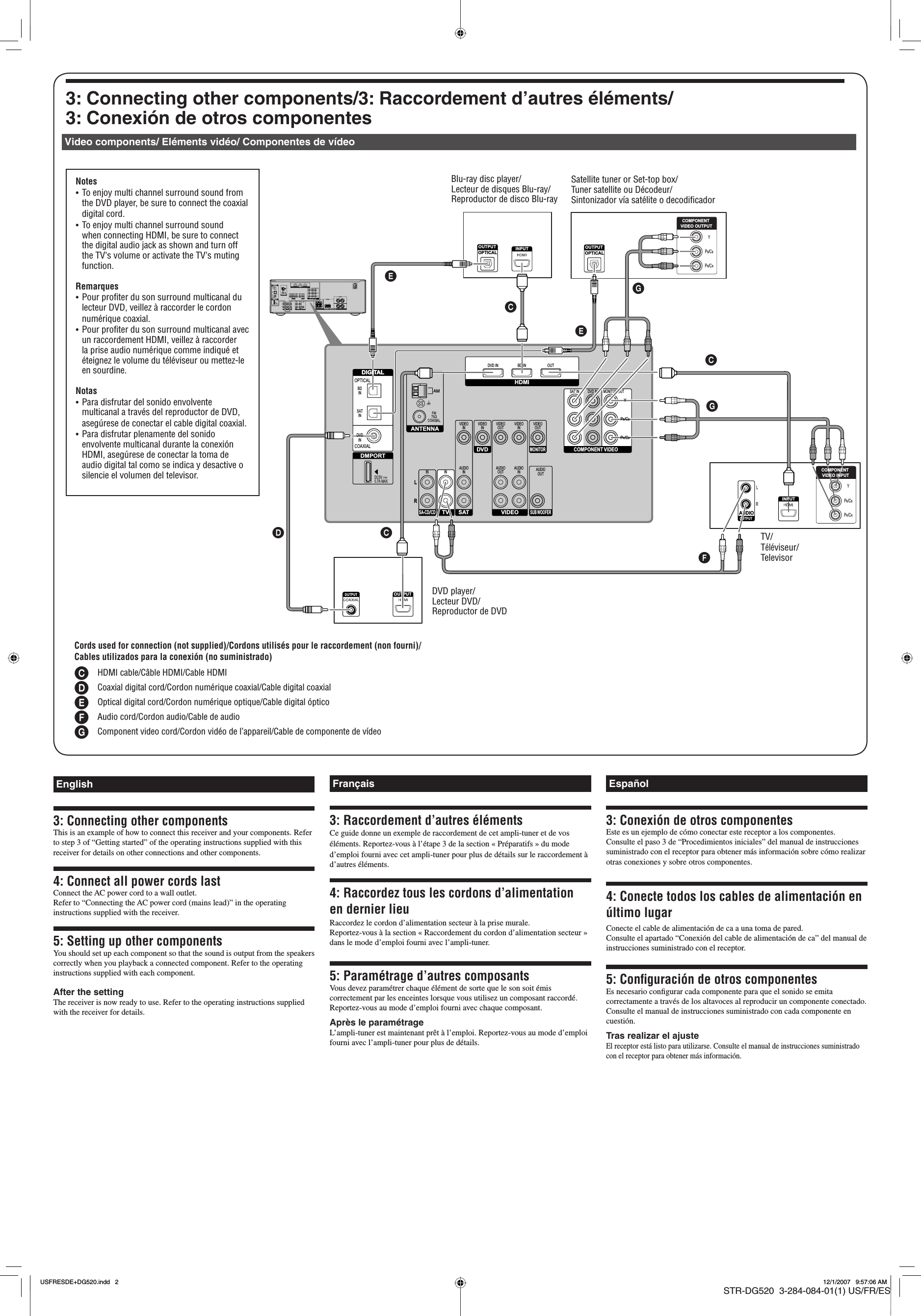 Page 2 of 2 - Sony STR-DG520 User Manual Quick Start Guide STRDG520 Qsg