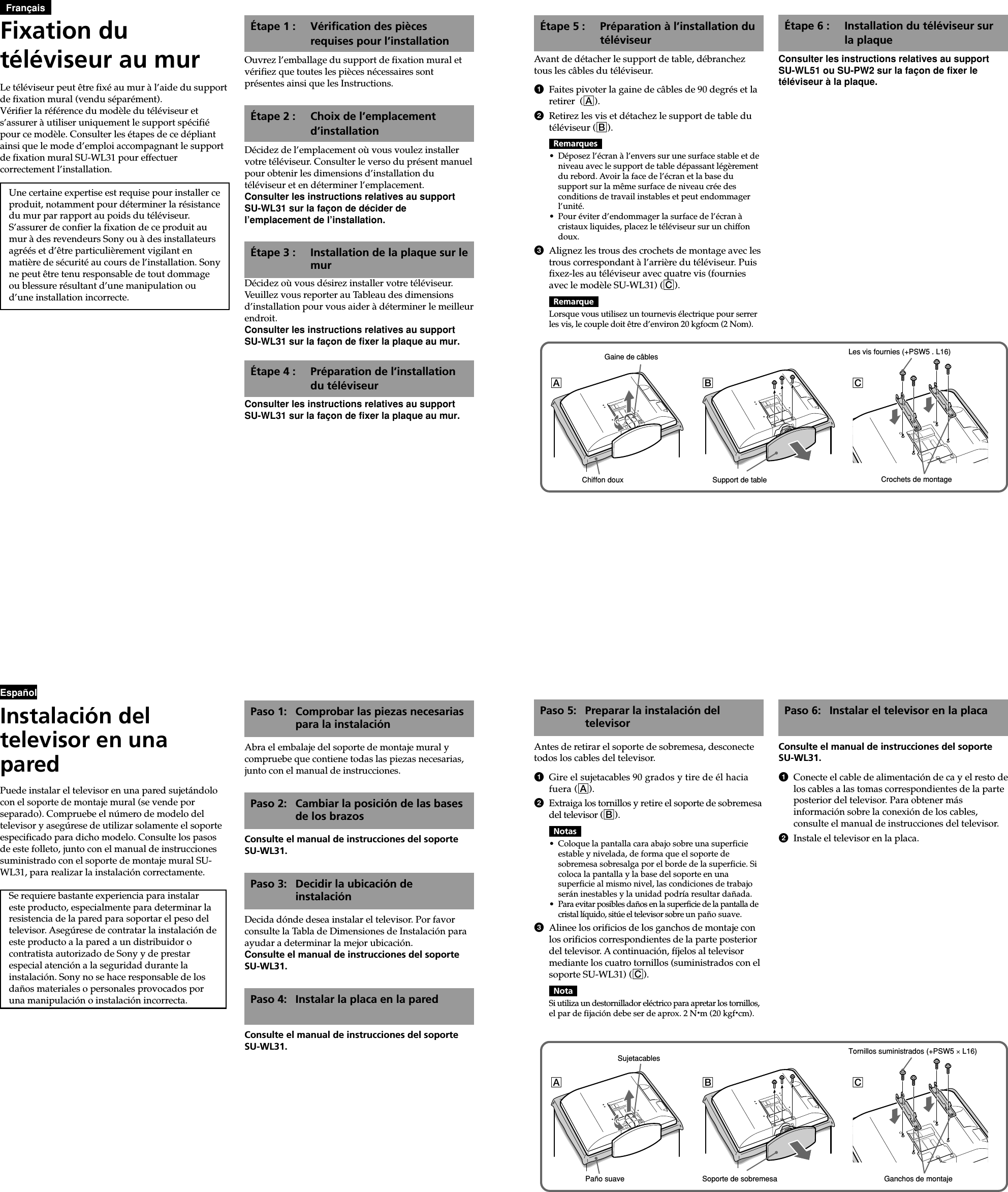 Page 2 of 2 - Sony SU-WL31 2-688-831-13 User Manual Installation SUWL31 Install EN ES FR