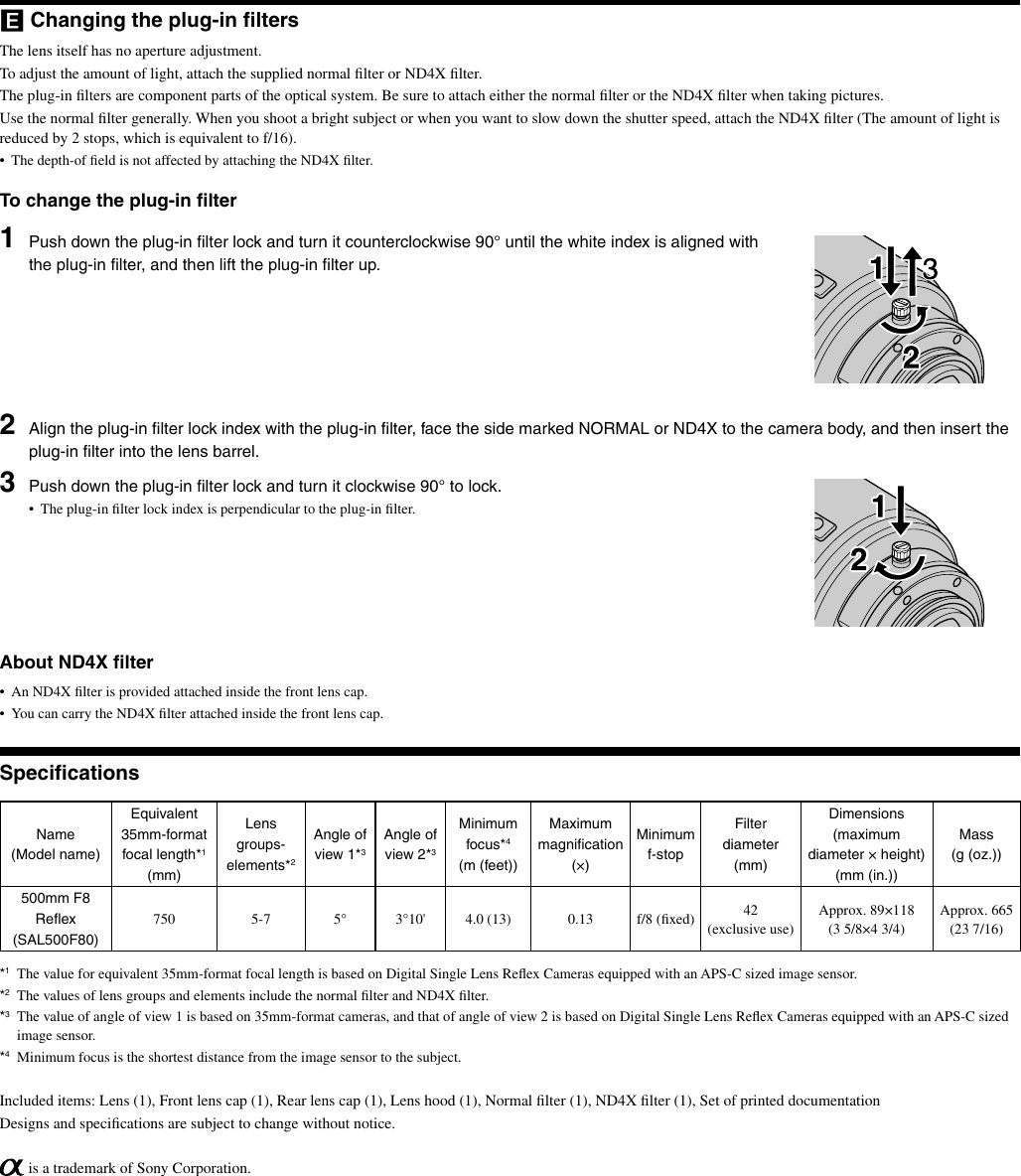 Page 2 of 2 - Sony Sony-500Mm-F8-Reflex-Sal500F80-Users-Manual- SAL500F80  Sony-500mm-f8-reflex-sal500f80-users-manual