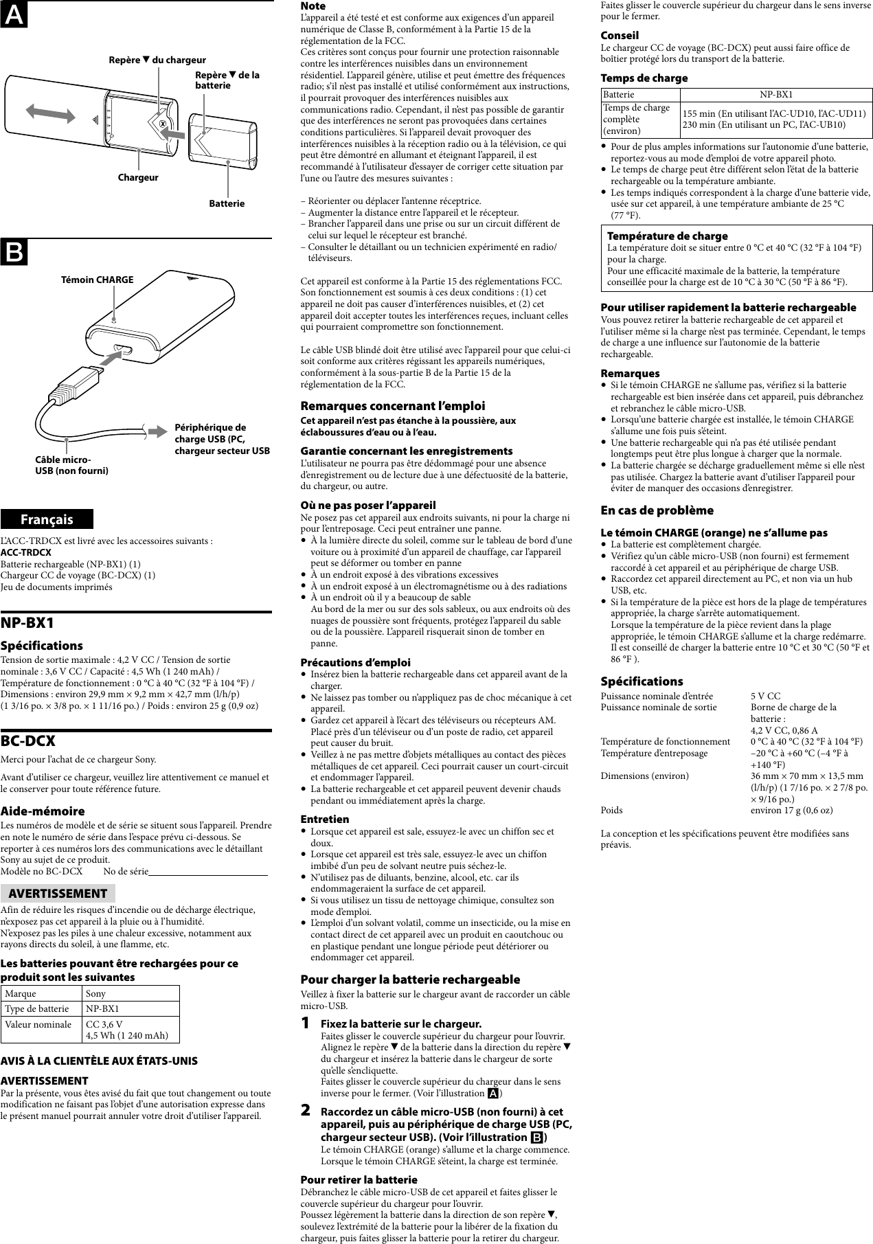 Sony Acc Trdcx Operating Instructions