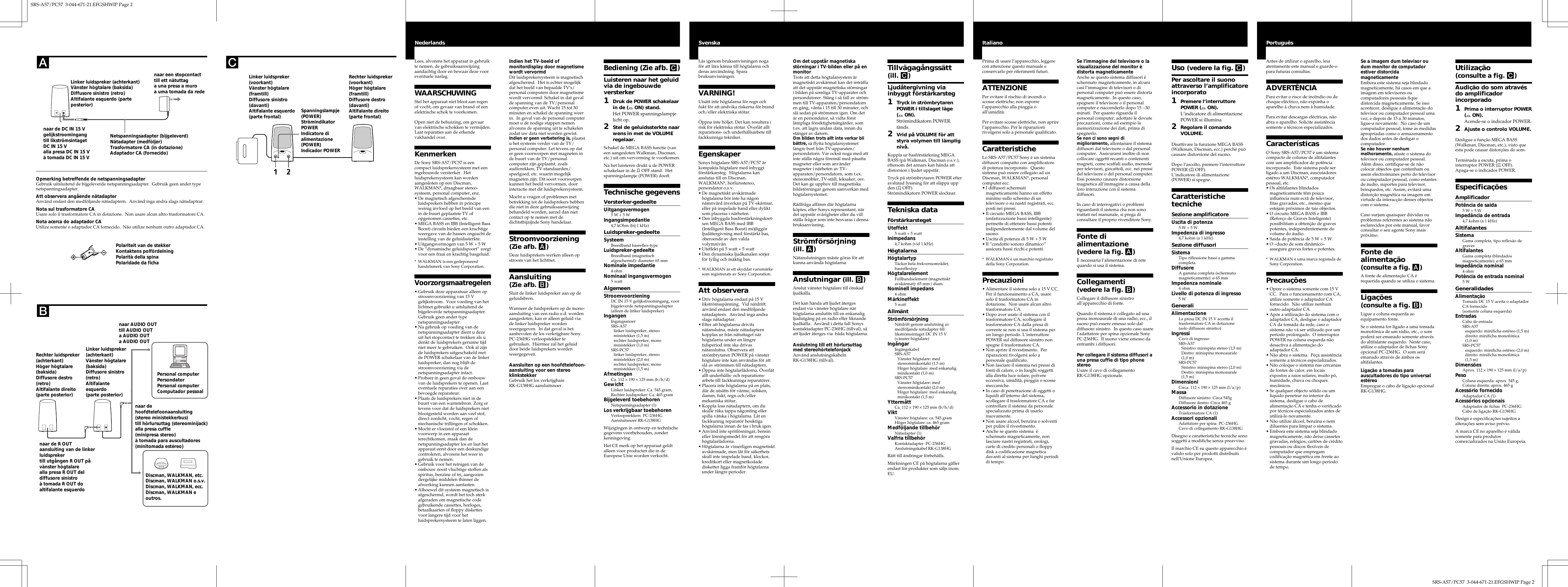 Page 2 of 2 - Sony Sony-Active-Srs-A57-Users-Manual- SRS-A57/PC57  Sony-active-srs-a57-users-manual
