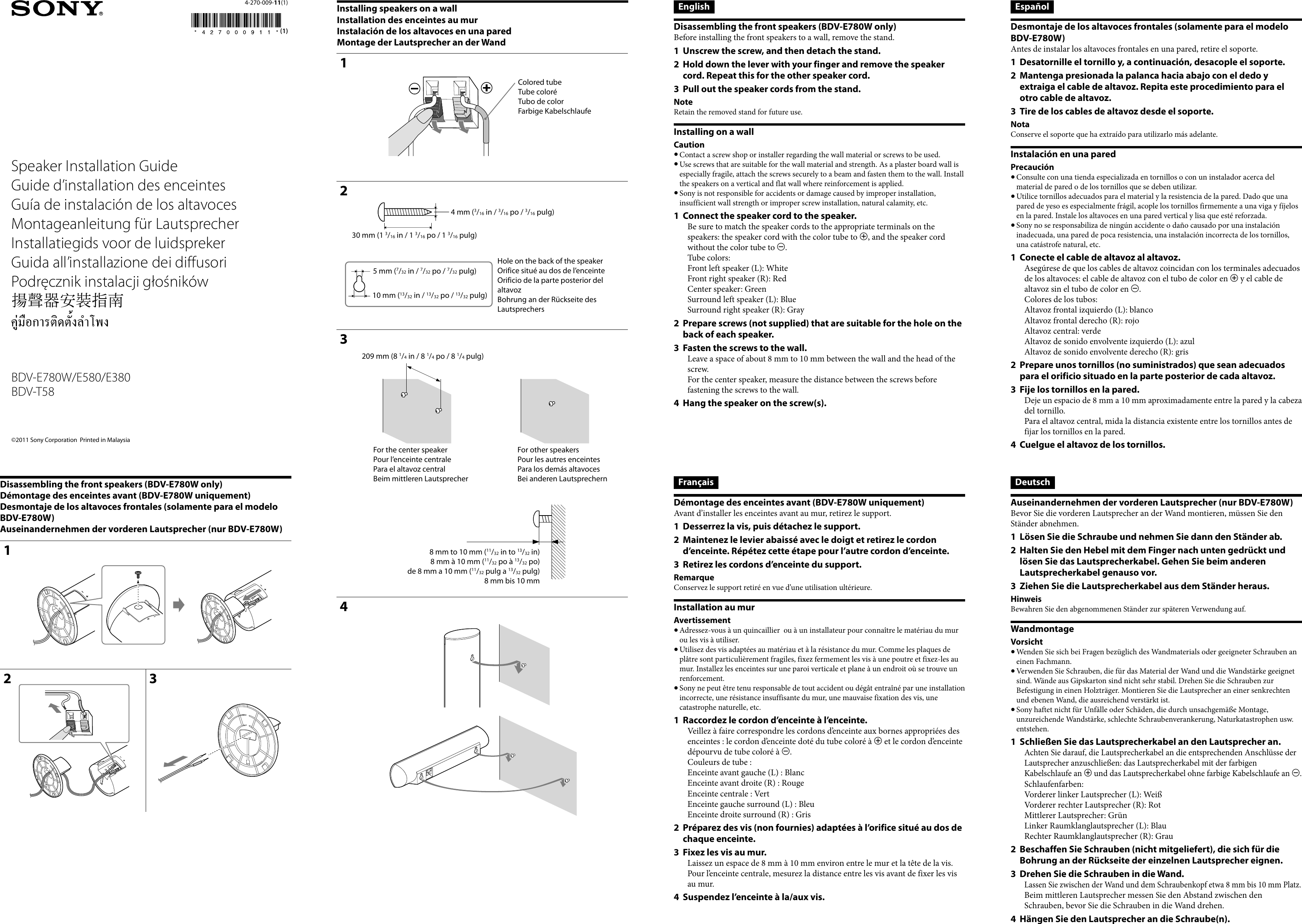 Page 1 of 2 - Sony Sony-Bdv-E580-Installation-Guide- BDV-E780W/E580/E380/T58  Sony-bdv-e580-installation-guide