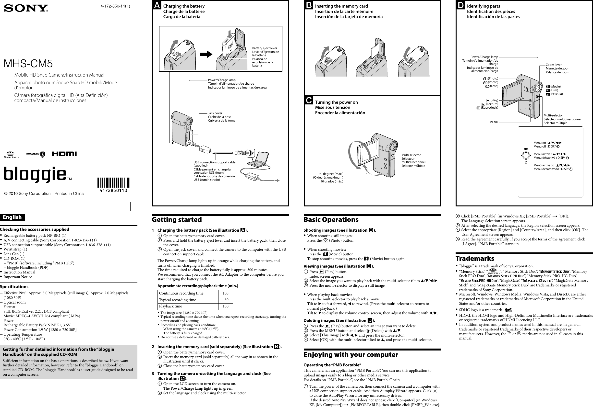 Page 1 of 2 - Sony Sony-Bloggie-Mhs-Cm5-Instruction-Manual- MHS-CM5  Sony-bloggie-mhs-cm5-instruction-manual