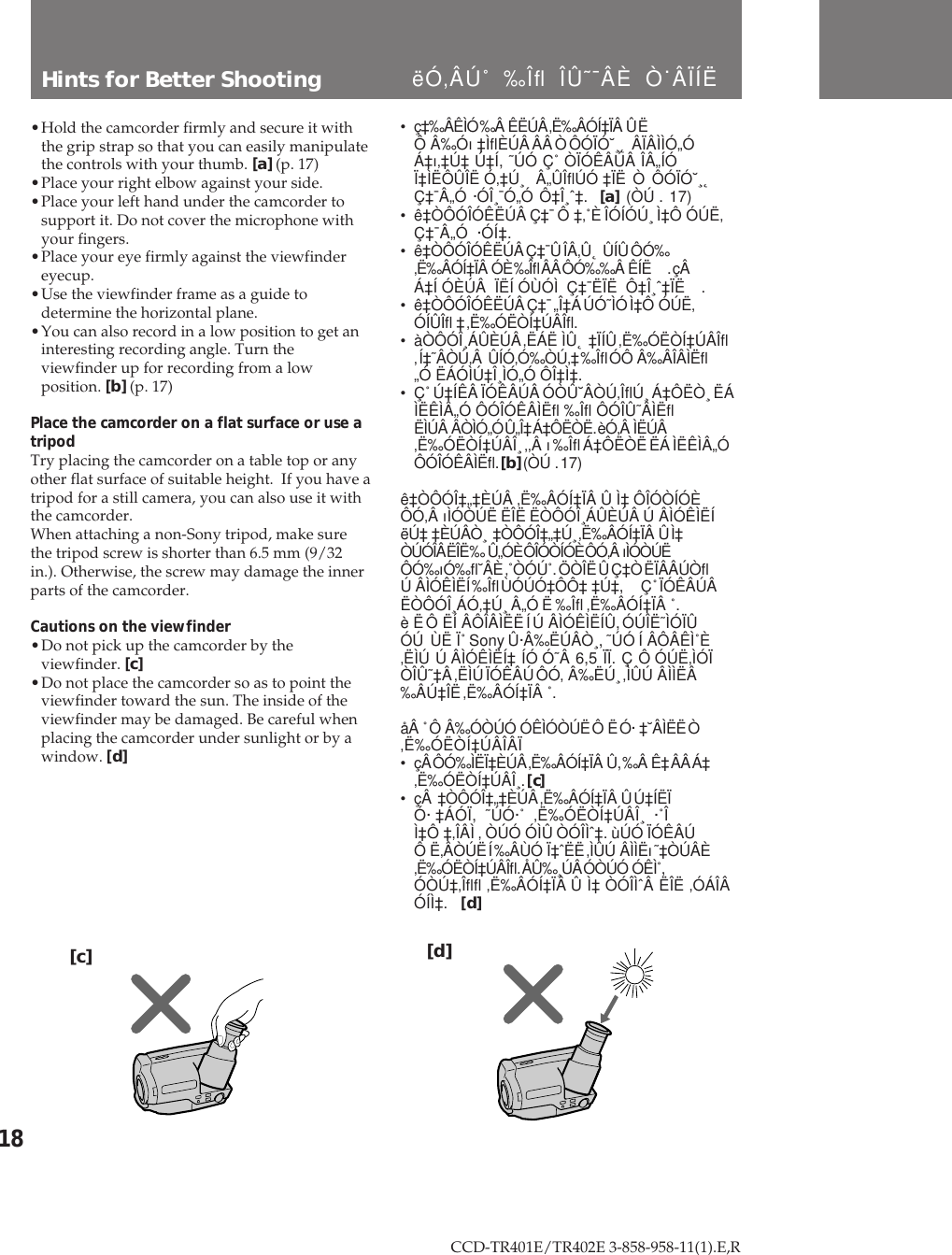 Sony Ccd Tr402e Users Manual 0 0 1 Ccdtr401e 402e 12 E R E5