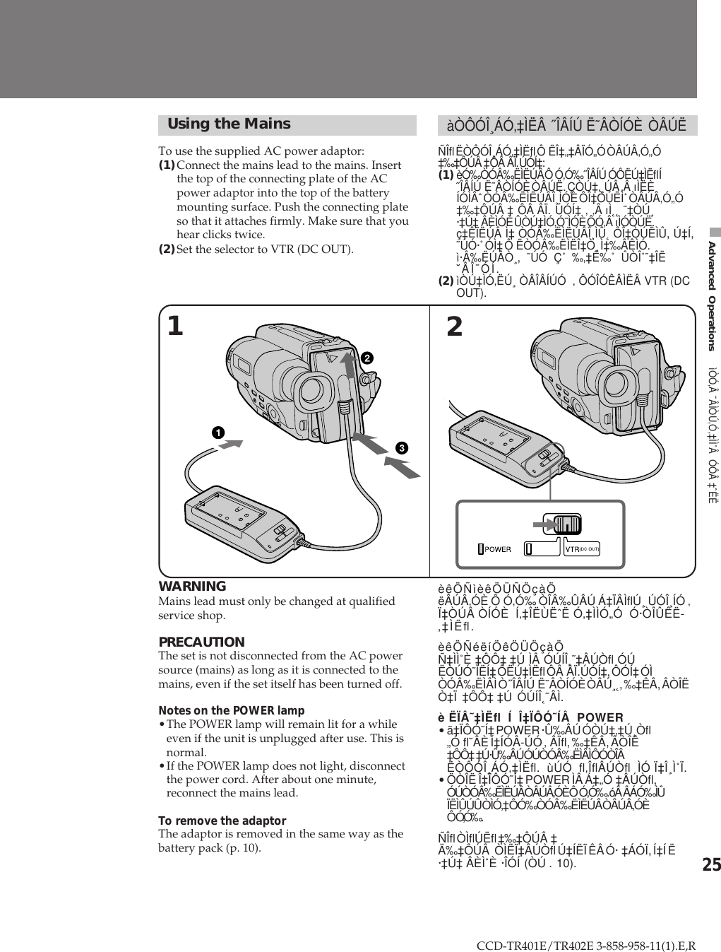 Sony Ccd Tr402e Users Manual 0 0 1 Ccdtr401e 402e 12 E R E5