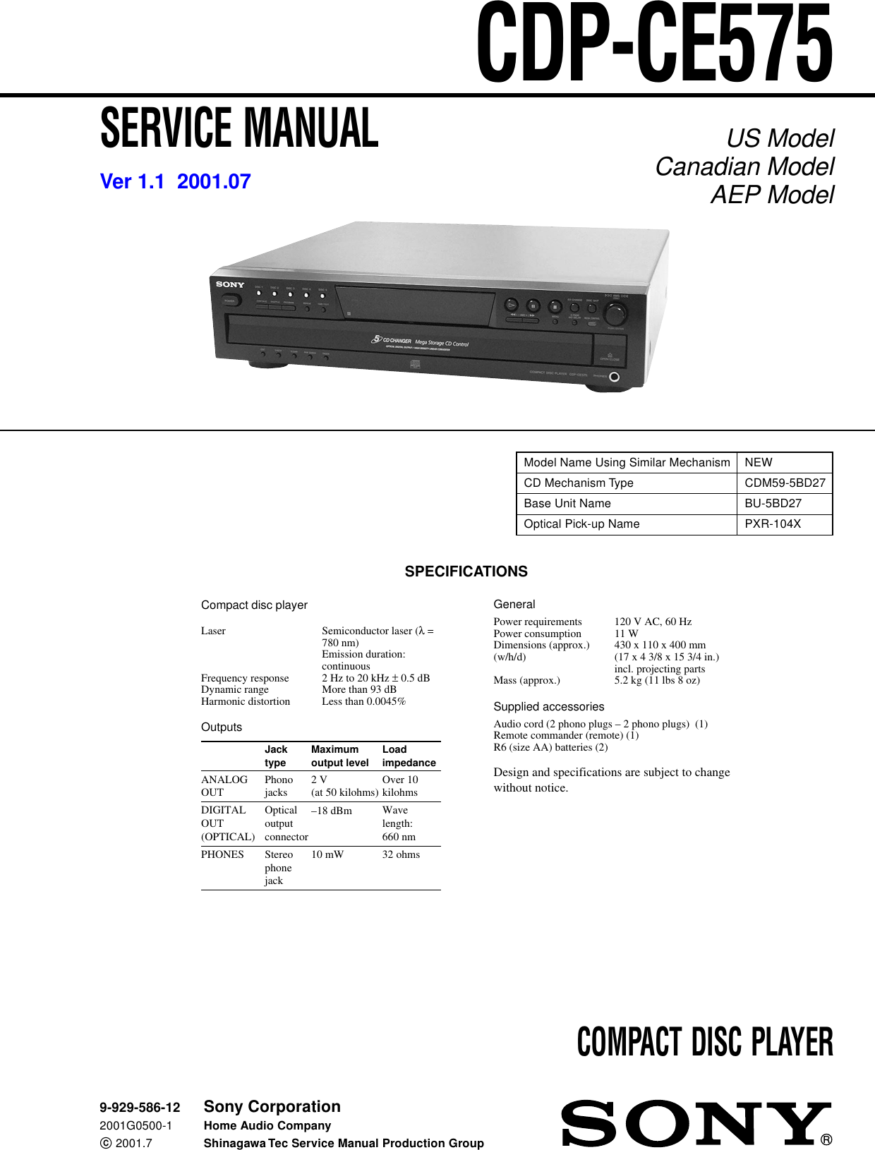 Sony Cdp Ce575 Users Manual