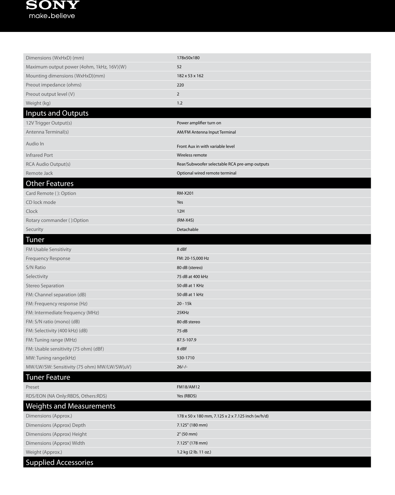 Page 3 of 4 - Sony Sony-Cdx-Gt260Mp-Marketing-Specifications-  Sony-cdx-gt260mp-marketing-specifications