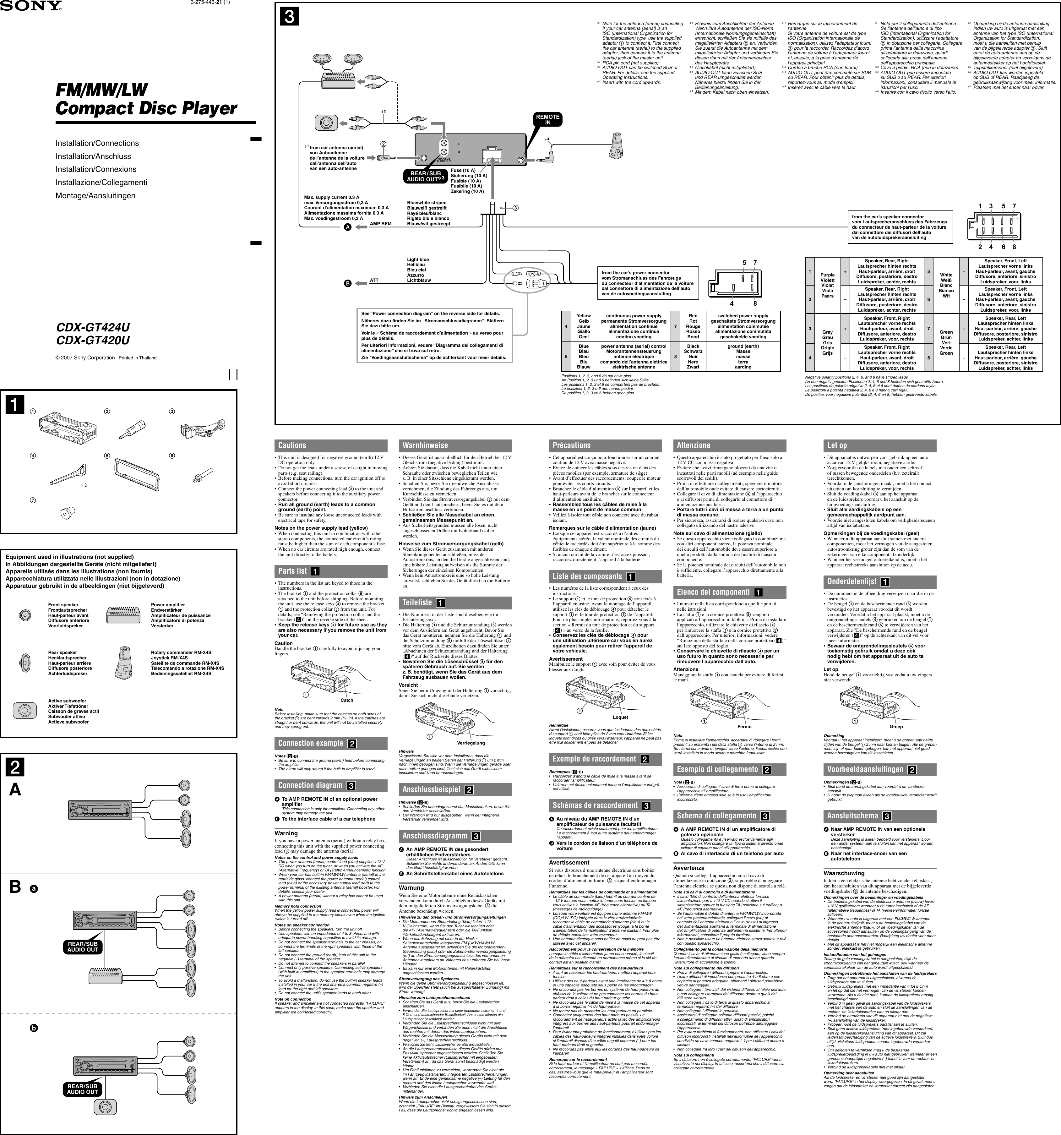 Page 1 of 2 - Sony Sony-Cdx-Gt420U-Users-Manual- CDX-GT424U/GT420U  Sony-cdx-gt420u-users-manual