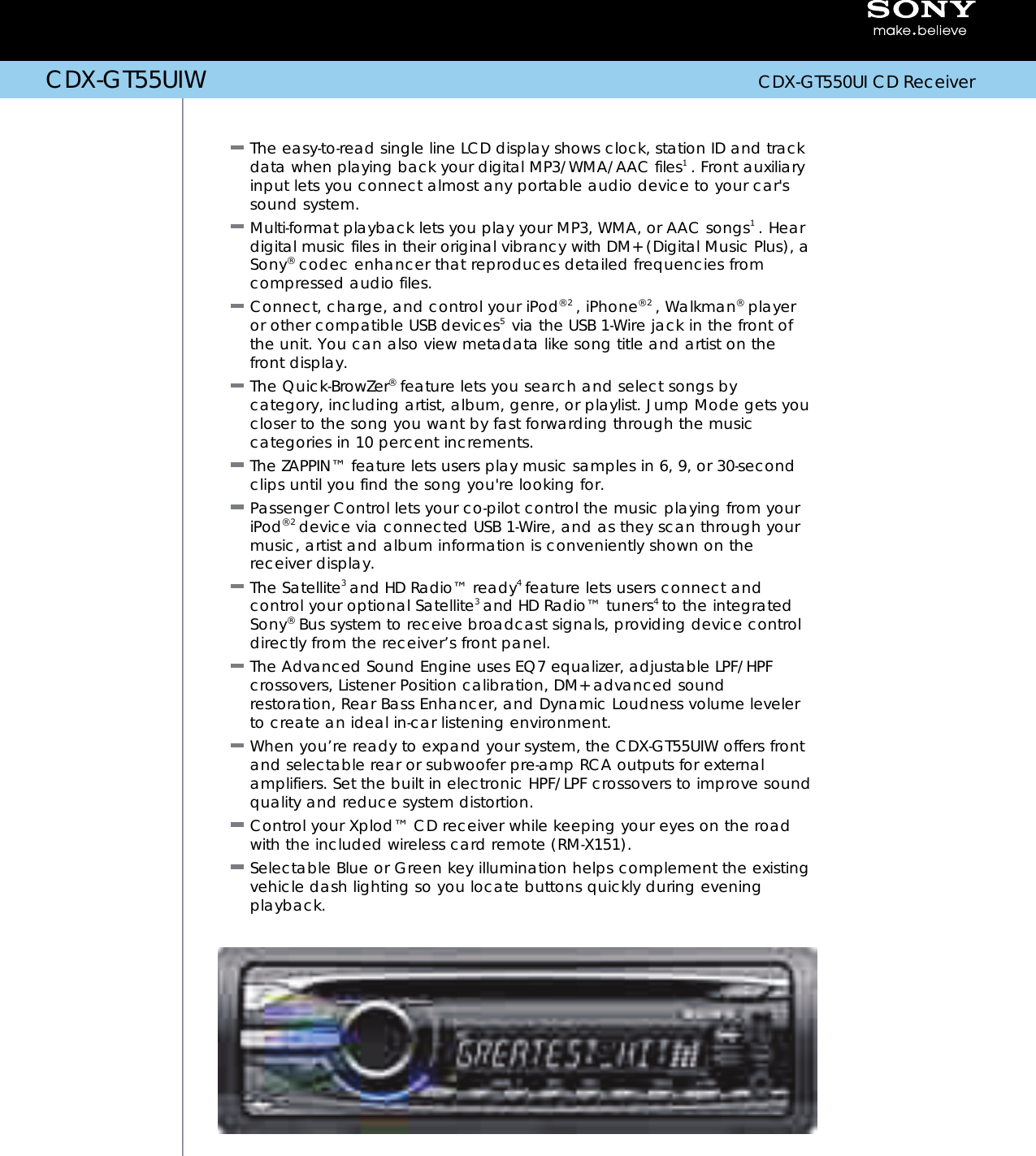 Page 1 of 2 - Sony Sony-Cdx-Gt550Ui-Users-Manual-  Sony-cdx-gt550ui-users-manual