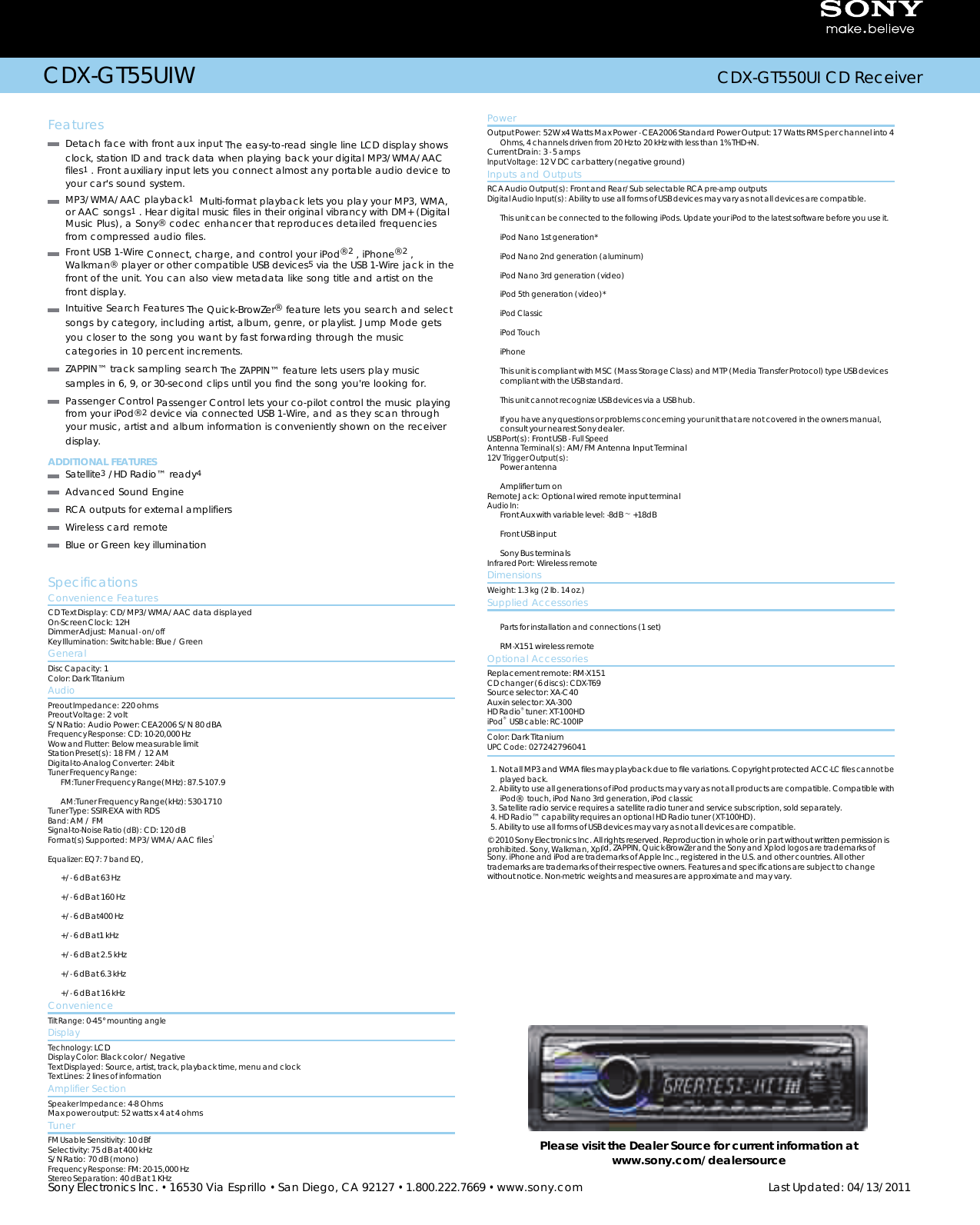 Page 2 of 2 - Sony Sony-Cdx-Gt550Ui-Users-Manual-  Sony-cdx-gt550ui-users-manual