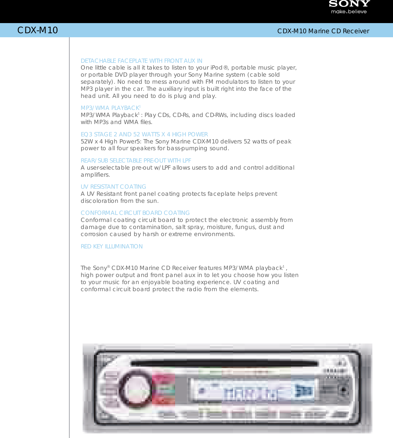 Page 1 of 2 - Sony Sony-Cdx-M10-Specifications- Sony-cdx-m10-specifications