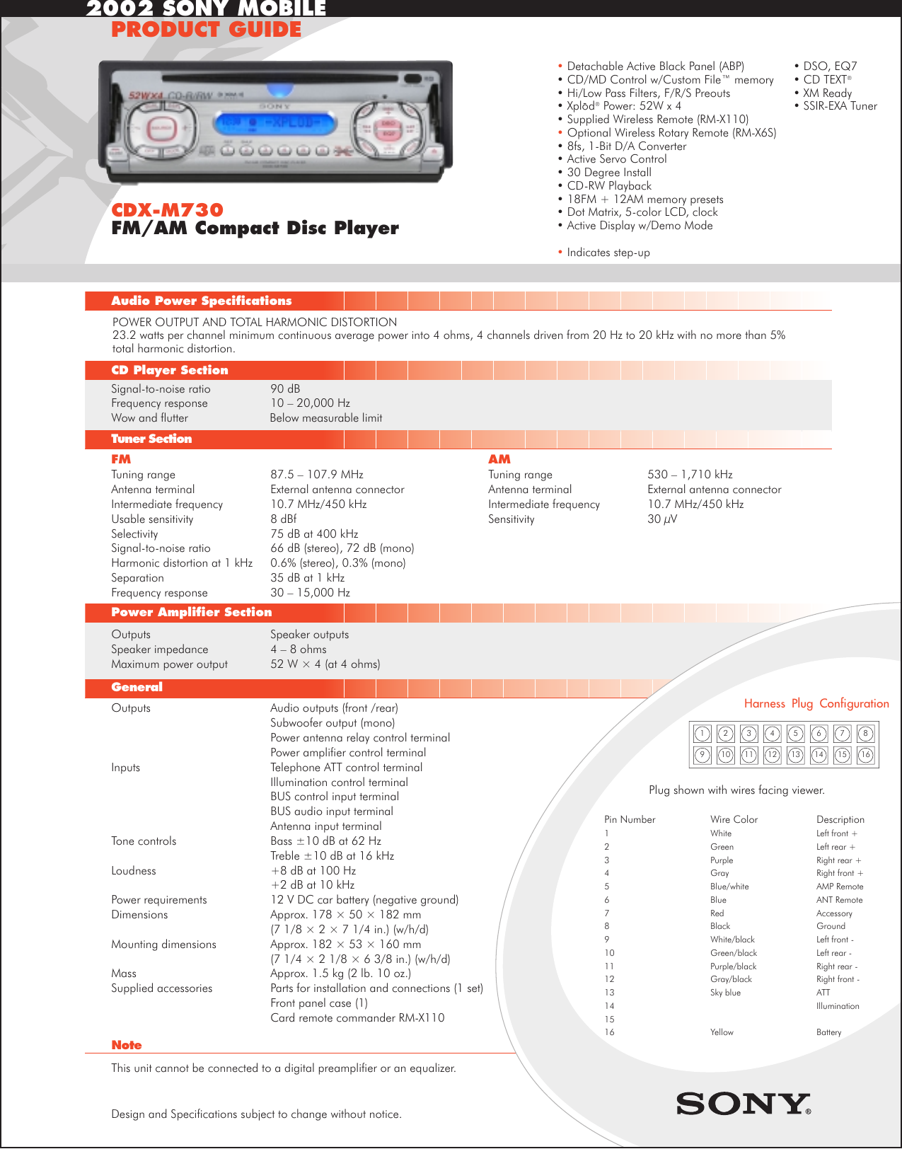 Page 1 of 2 - Sony Sony-Cdx-M730-Product-Guide-  Sony-cdx-m730-product-guide