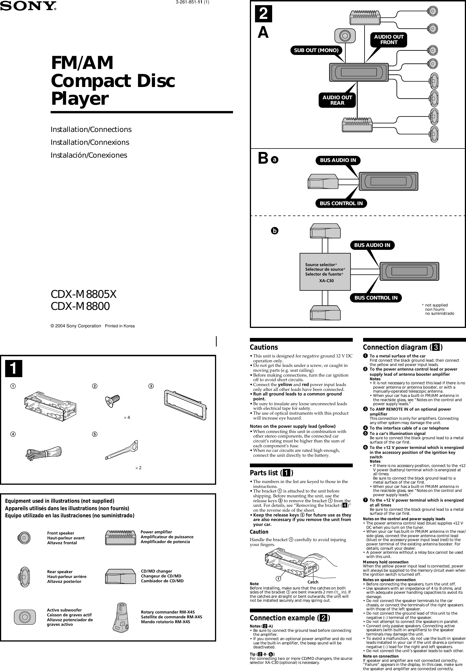 Page 1 of 4 - Sony Sony-Cdx-M8805X-Installation-Instructions- CDX-M8805X/M8800  Sony-cdx-m8805x-installation-instructions