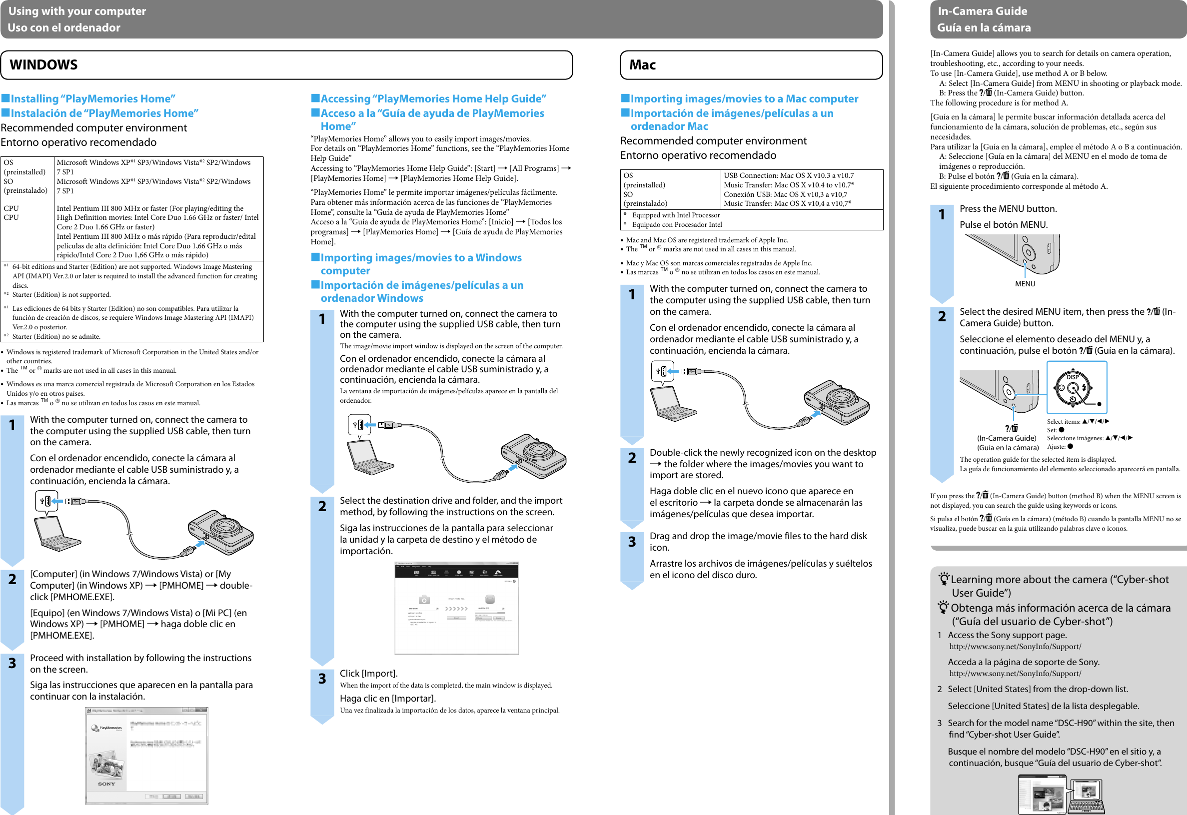 Page 2 of 2 - Sony Sony-Cyber-Shot-Dsc-H90-Quick-Start-Manual- DSC-H90  Sony-cyber-shot-dsc-h90-quick-start-manual