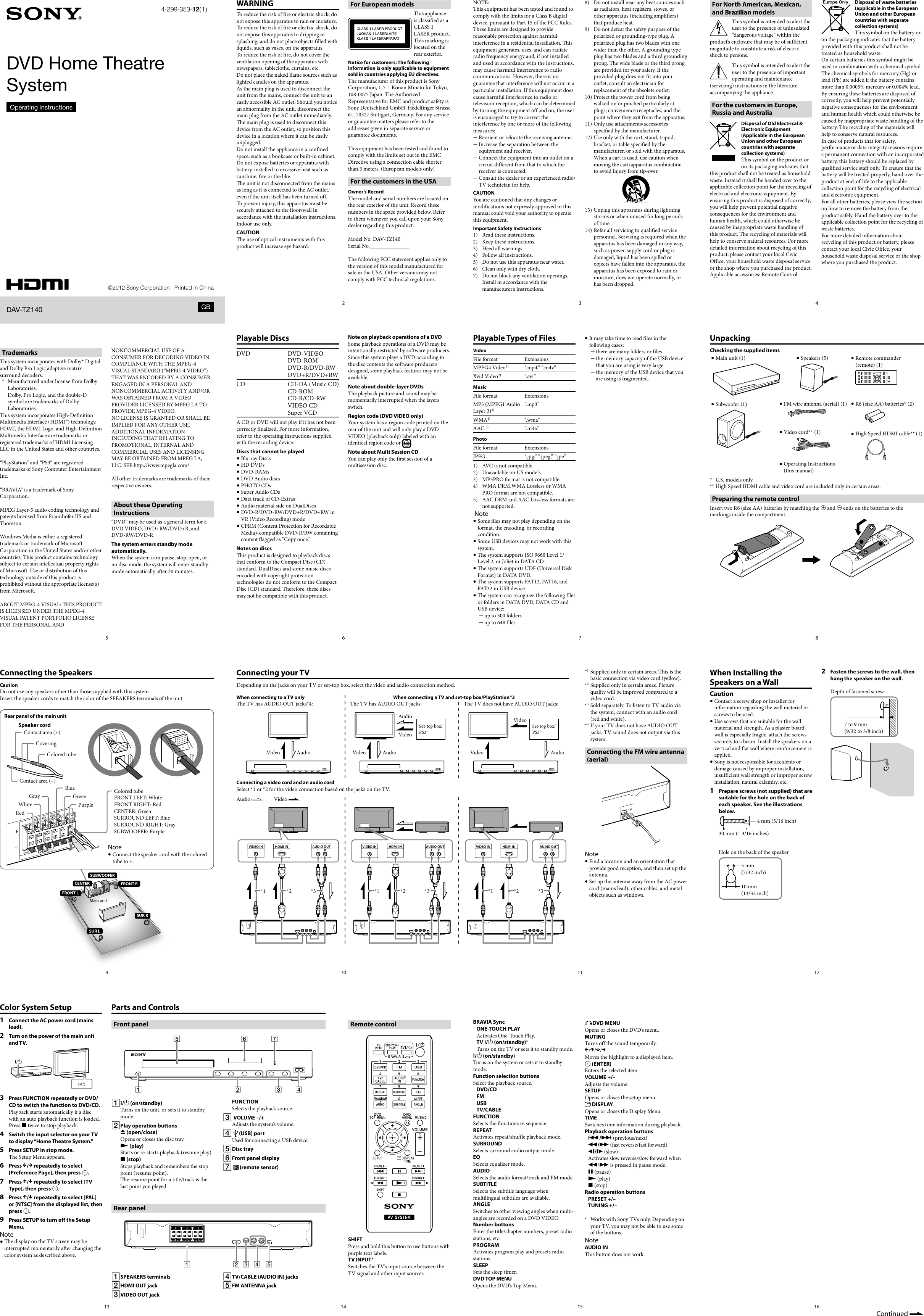 Sony Dav Tz140 Users Manual