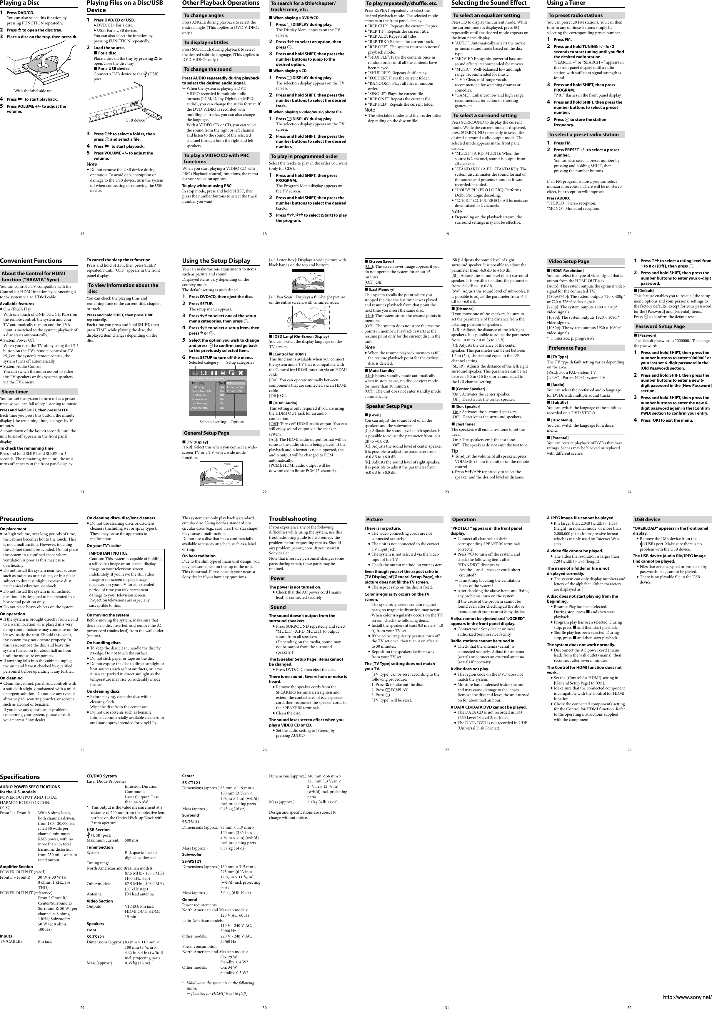 Page 2 of 2 - Sony Sony-Dav-Tz140-Users-Manual- DAV-TZ140  Sony-dav-tz140-users-manual